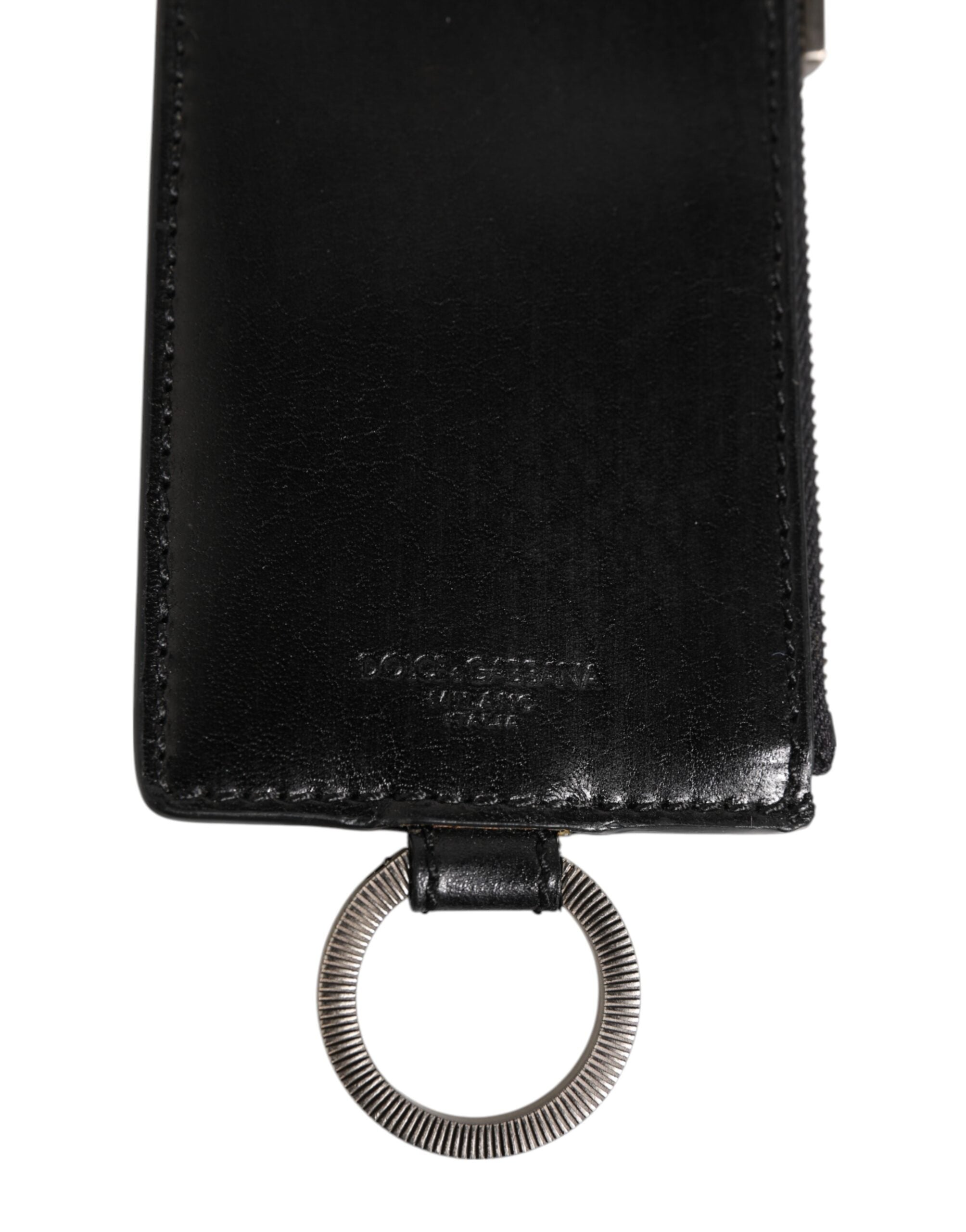 Black Leather Logo Embossed Lanyard Card Holde Wallet