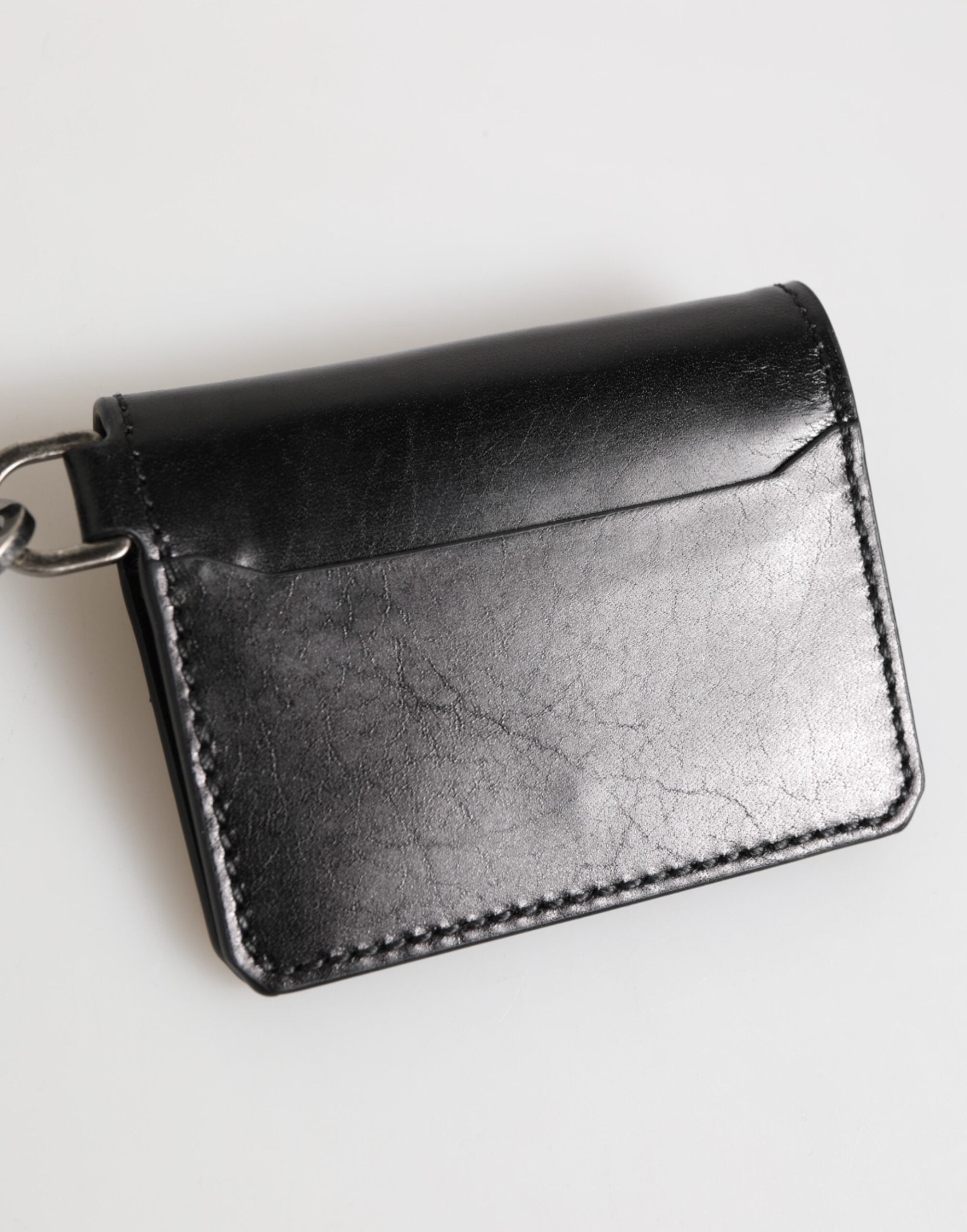 Black Leather Logo Embossed Key Chain Card Holder Wallet