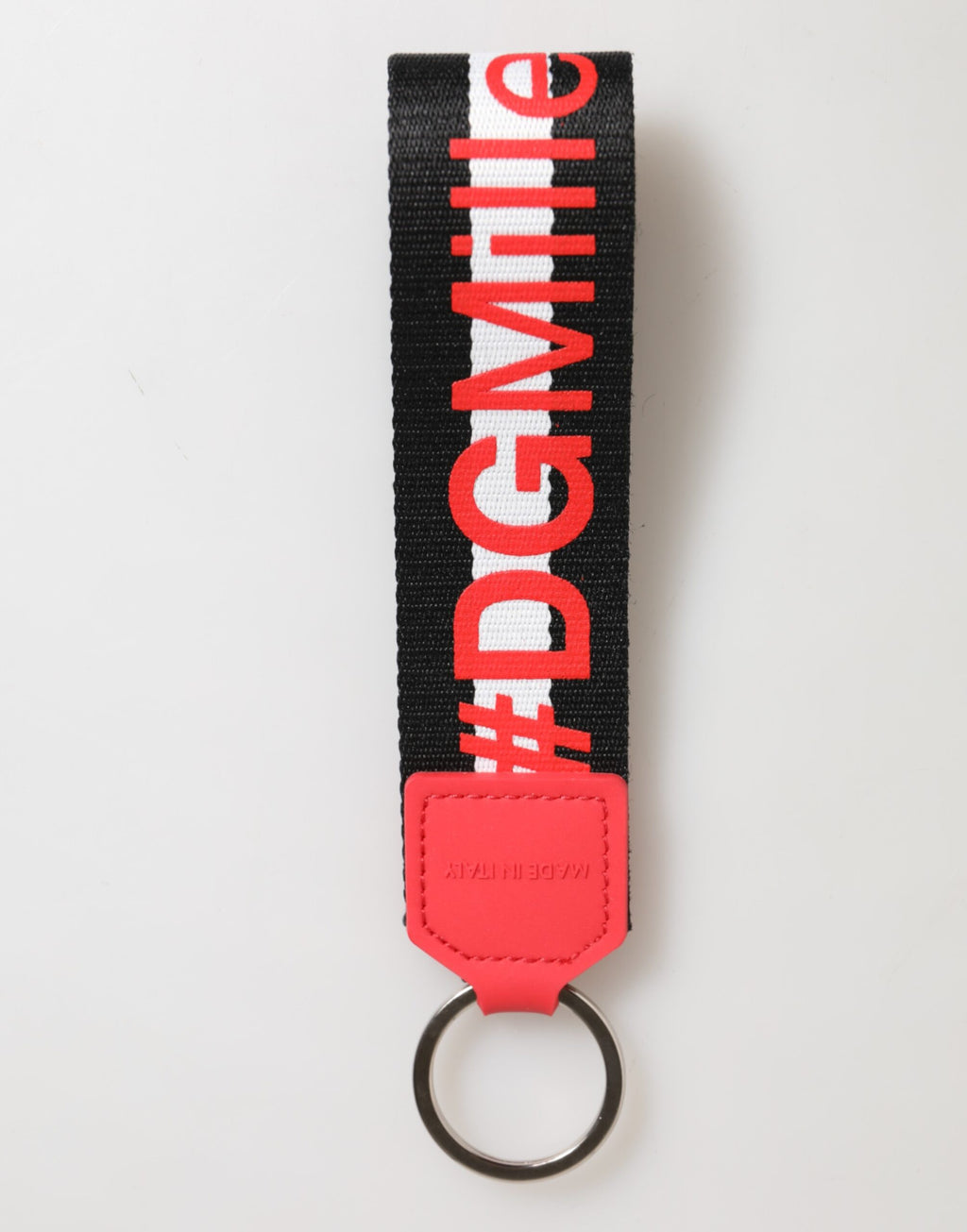 Red White DG Logo Polyester Brass Holder Keychain Keyring