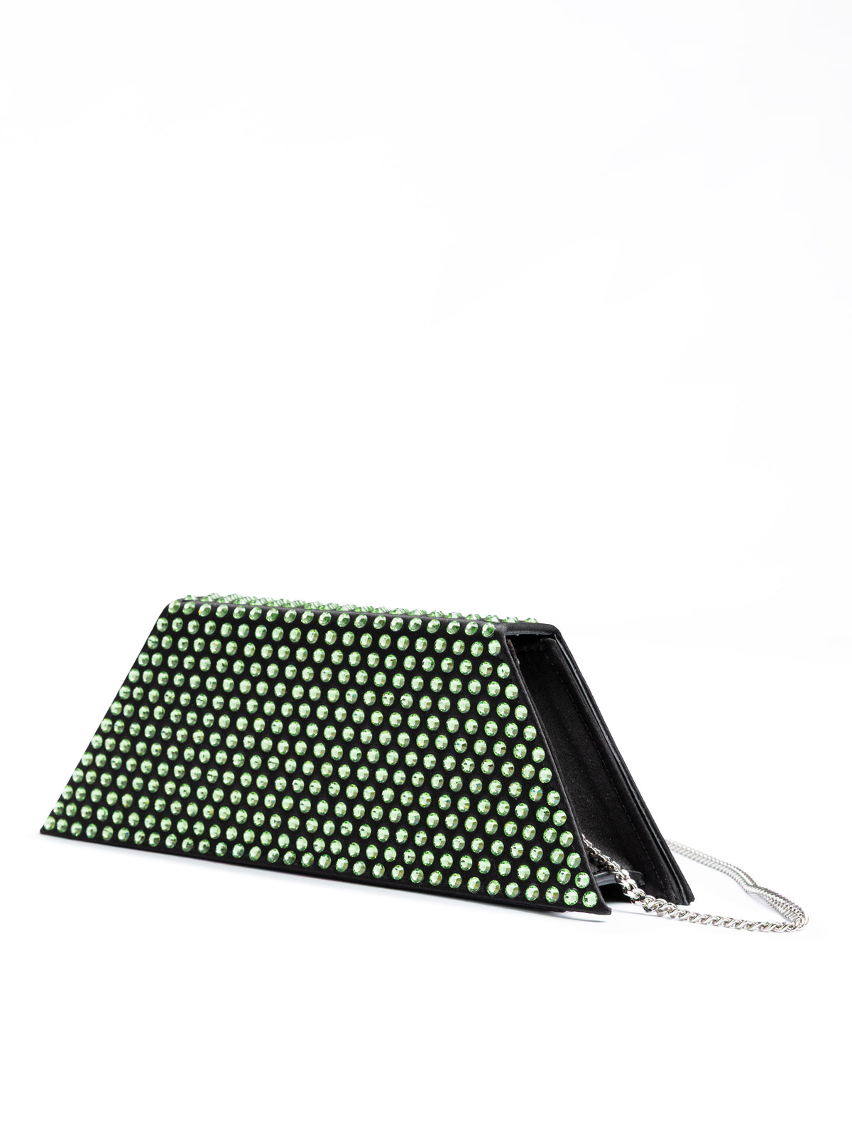 Mini Black Satin And Green Crystals Shoulder Bag