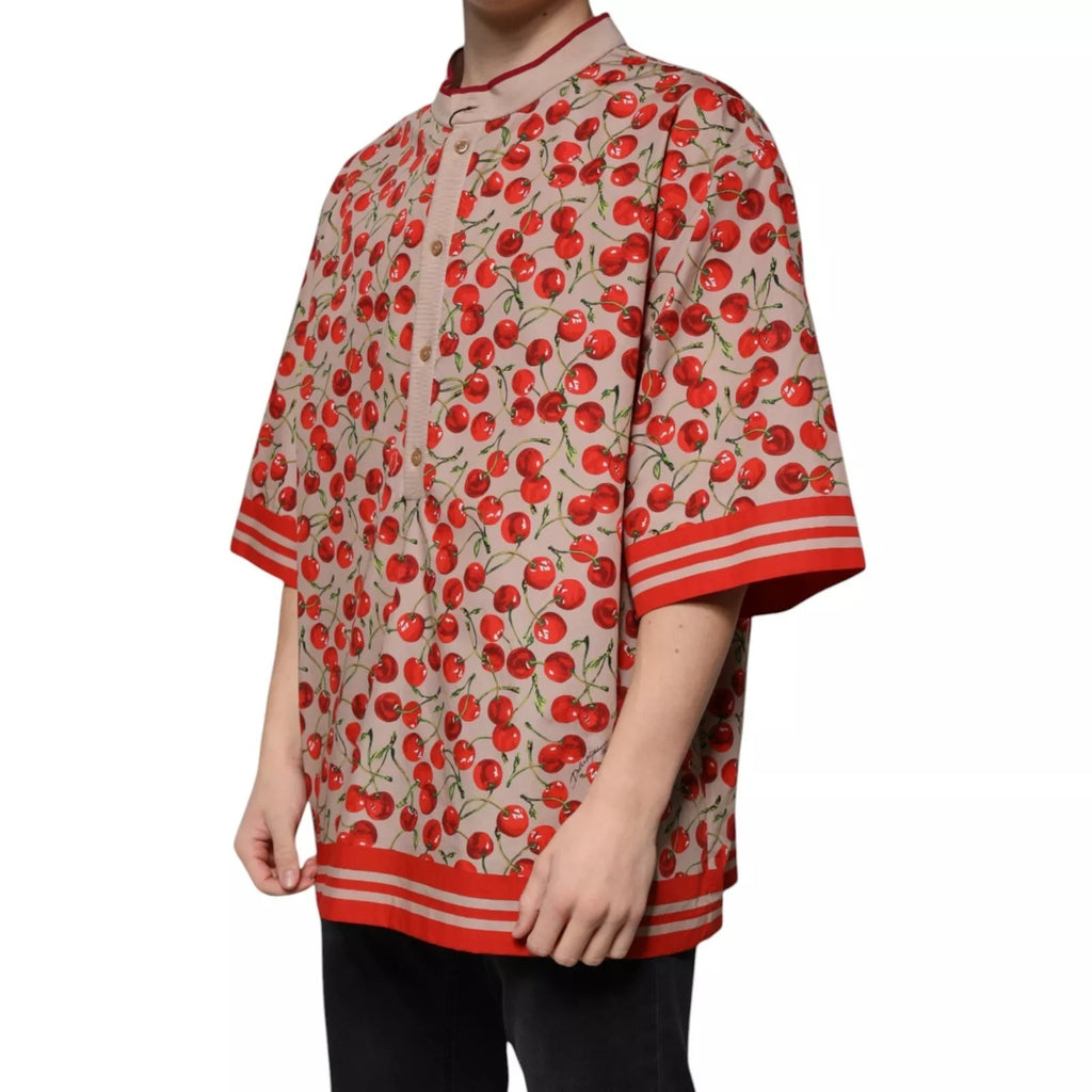 Beige Cherry Nylon Buttoned Casual Shirt