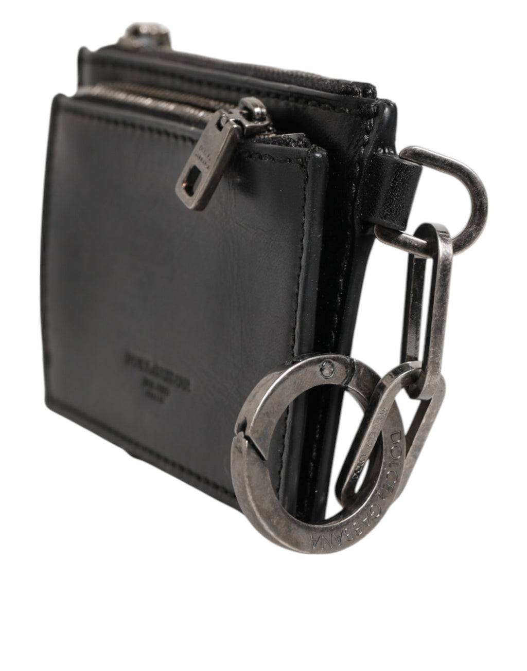 Black Leather Zip Logo Keyring Coin Purse Keyring Wallet