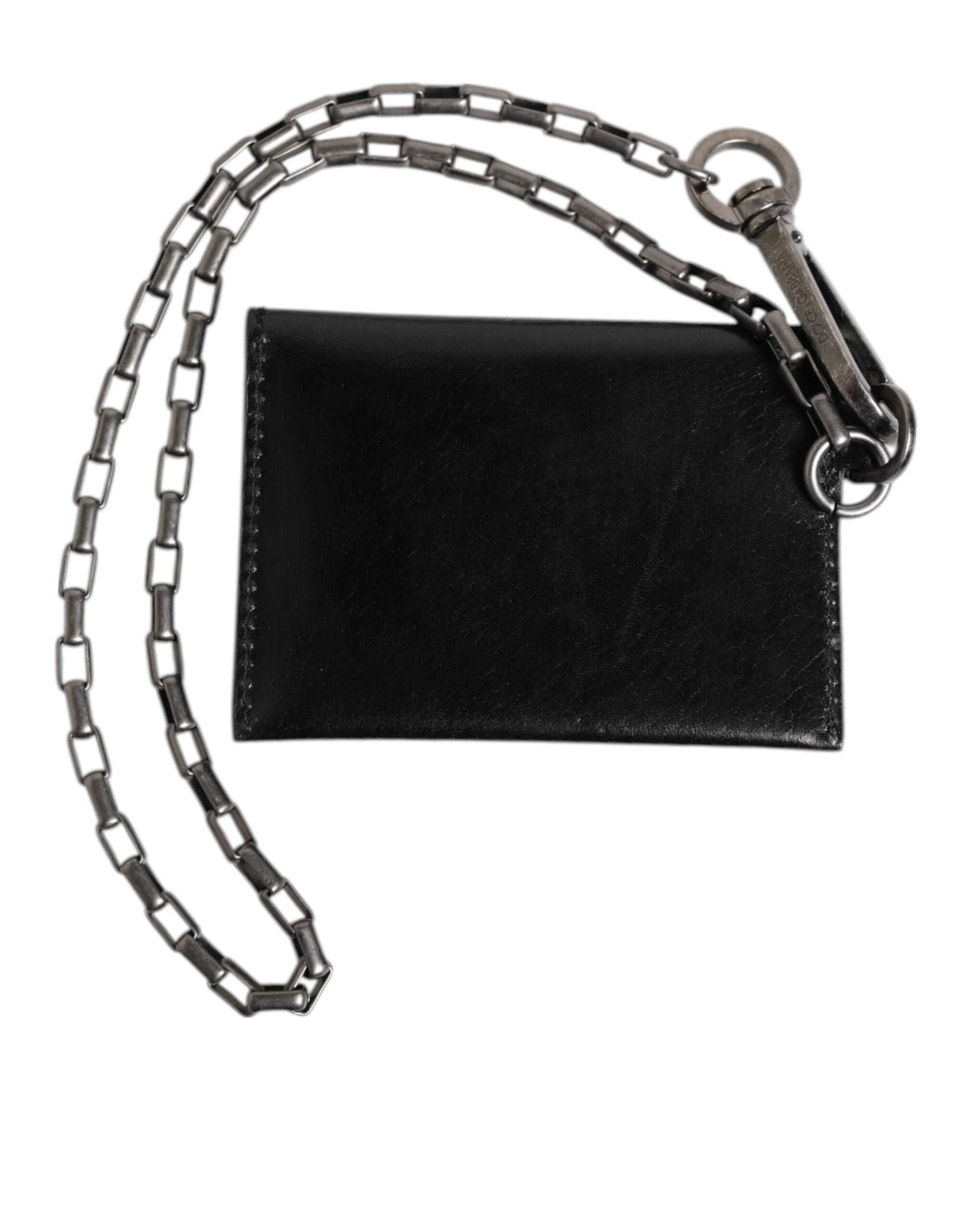 Black Cavallo Leather Wallet Chain Snap Bifold Card Holder