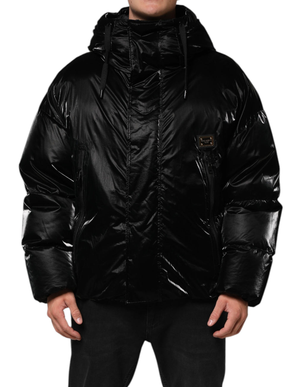 Black Logo Full Zip Hooded Quilted Jacket