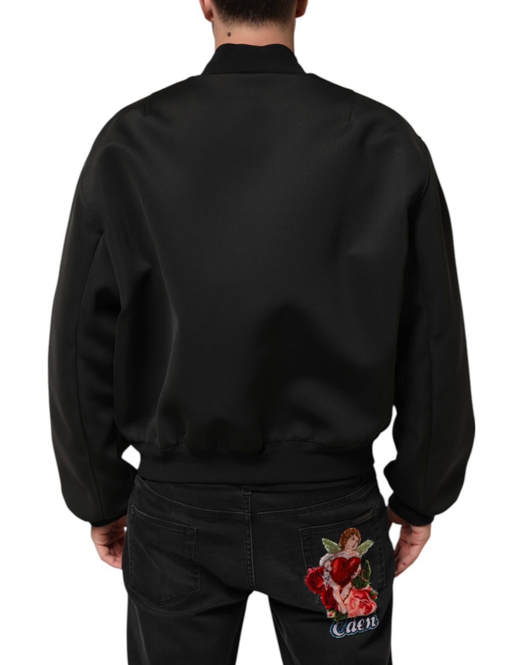 Black Polyester Logo Plaque Bomber Jacket