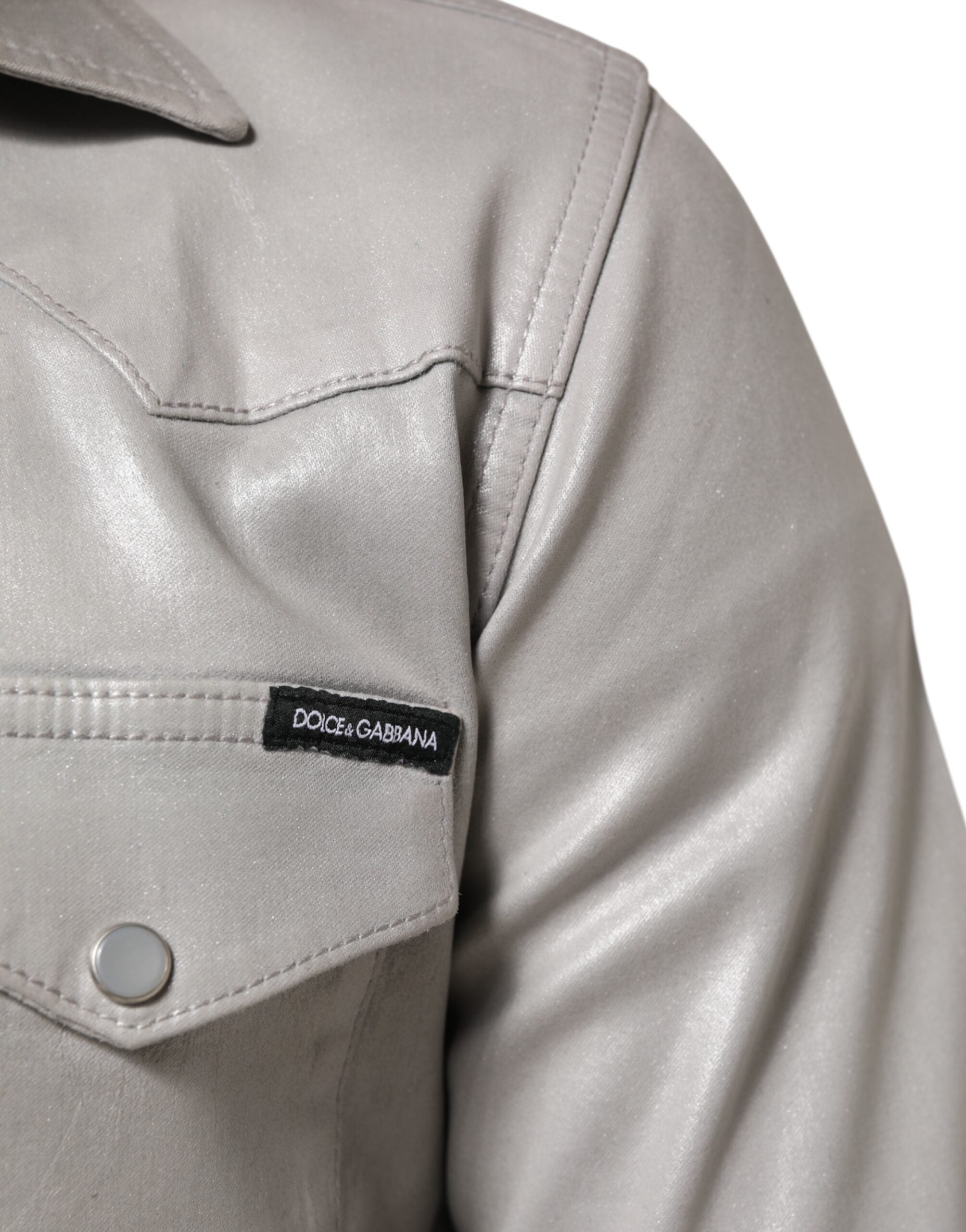 Metallic Gray Cotton Button Down Men Shirt