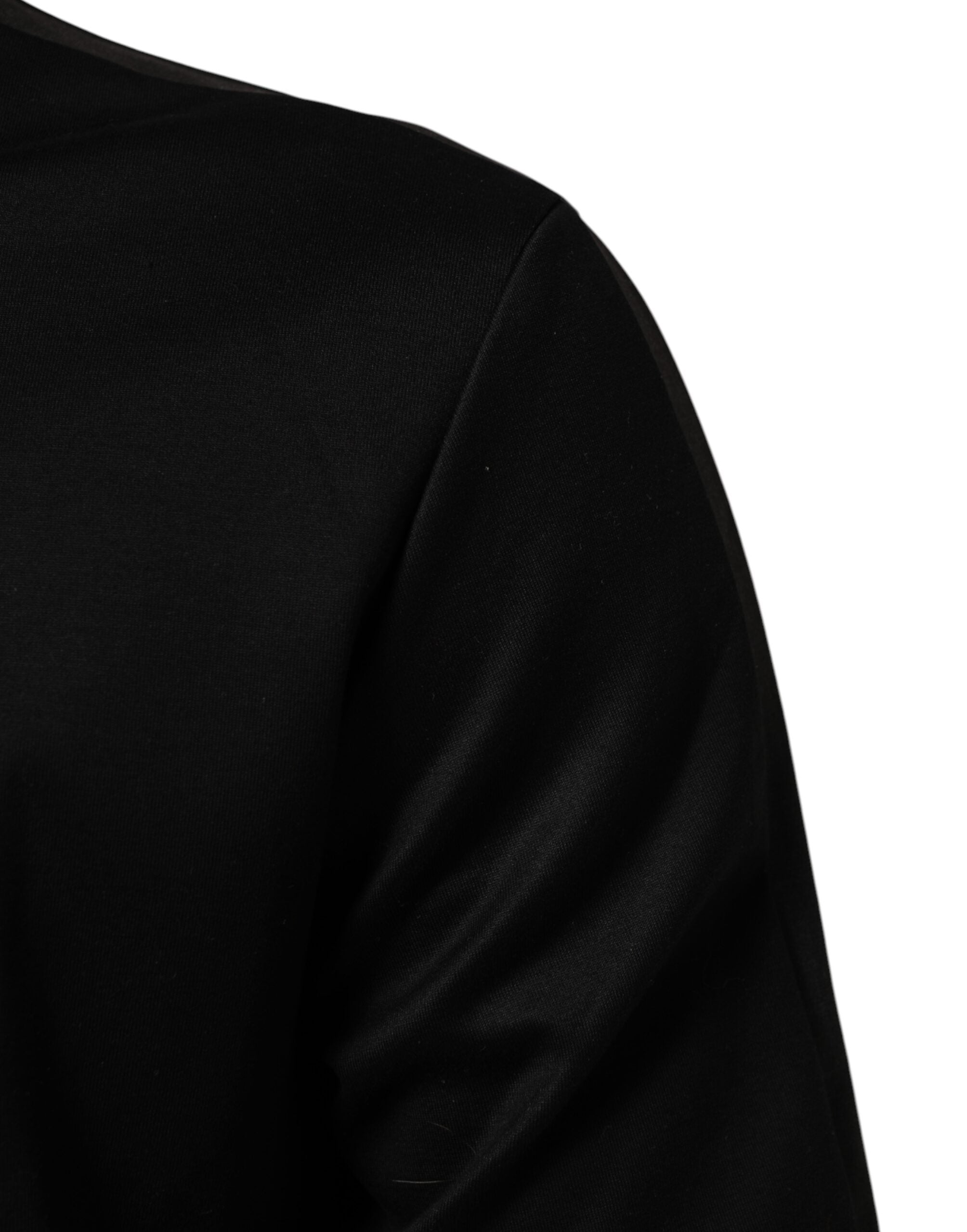 Black Cotton Logo Full Zip Men Bomber Jacket