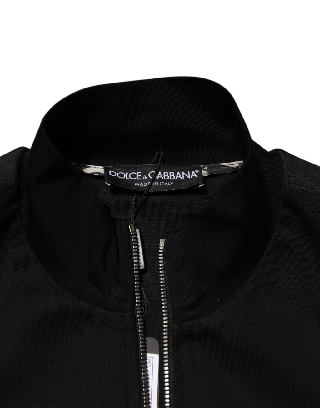 Black Cotton Logo Full Zip Men Bomber Jacket
