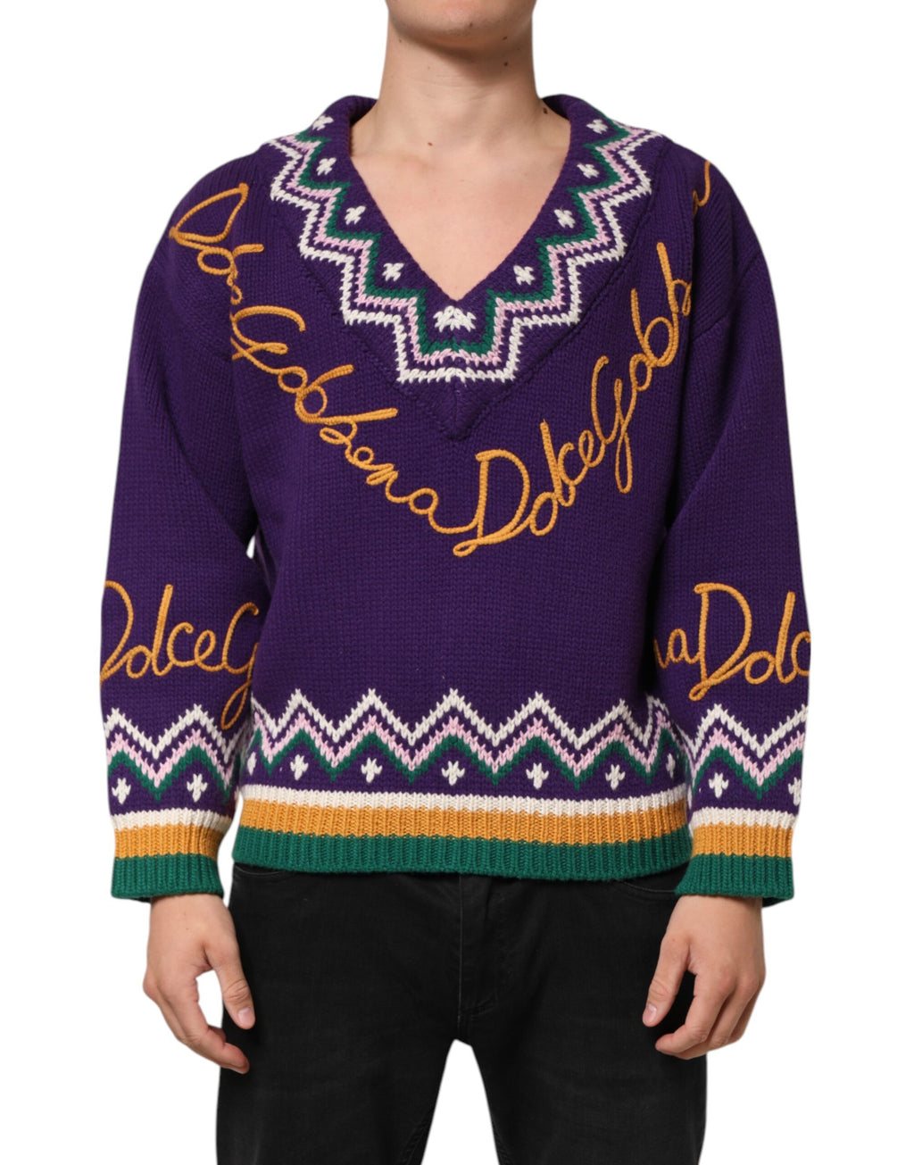 Purple Wool DG Logo Men Knit Pullover Sweater