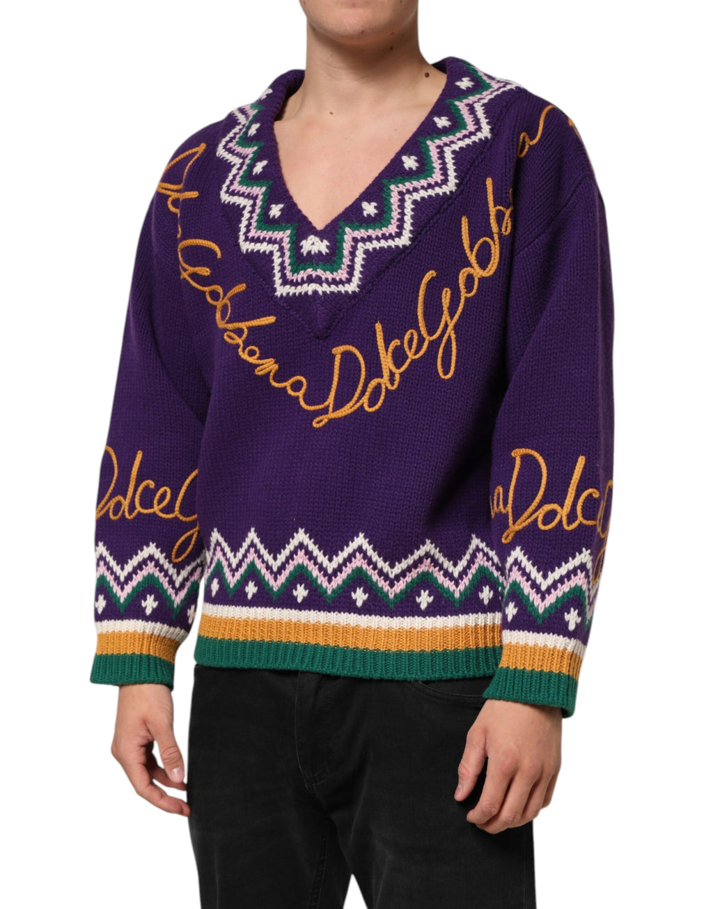 Purple Wool DG Logo Men Knit Pullover Sweater
