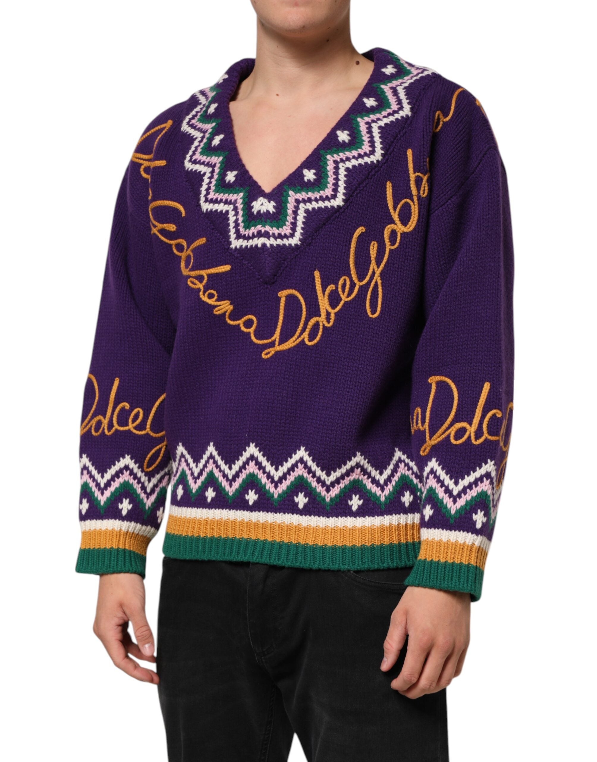 Purple Wool DG Logo Men Knit Pullover Sweater