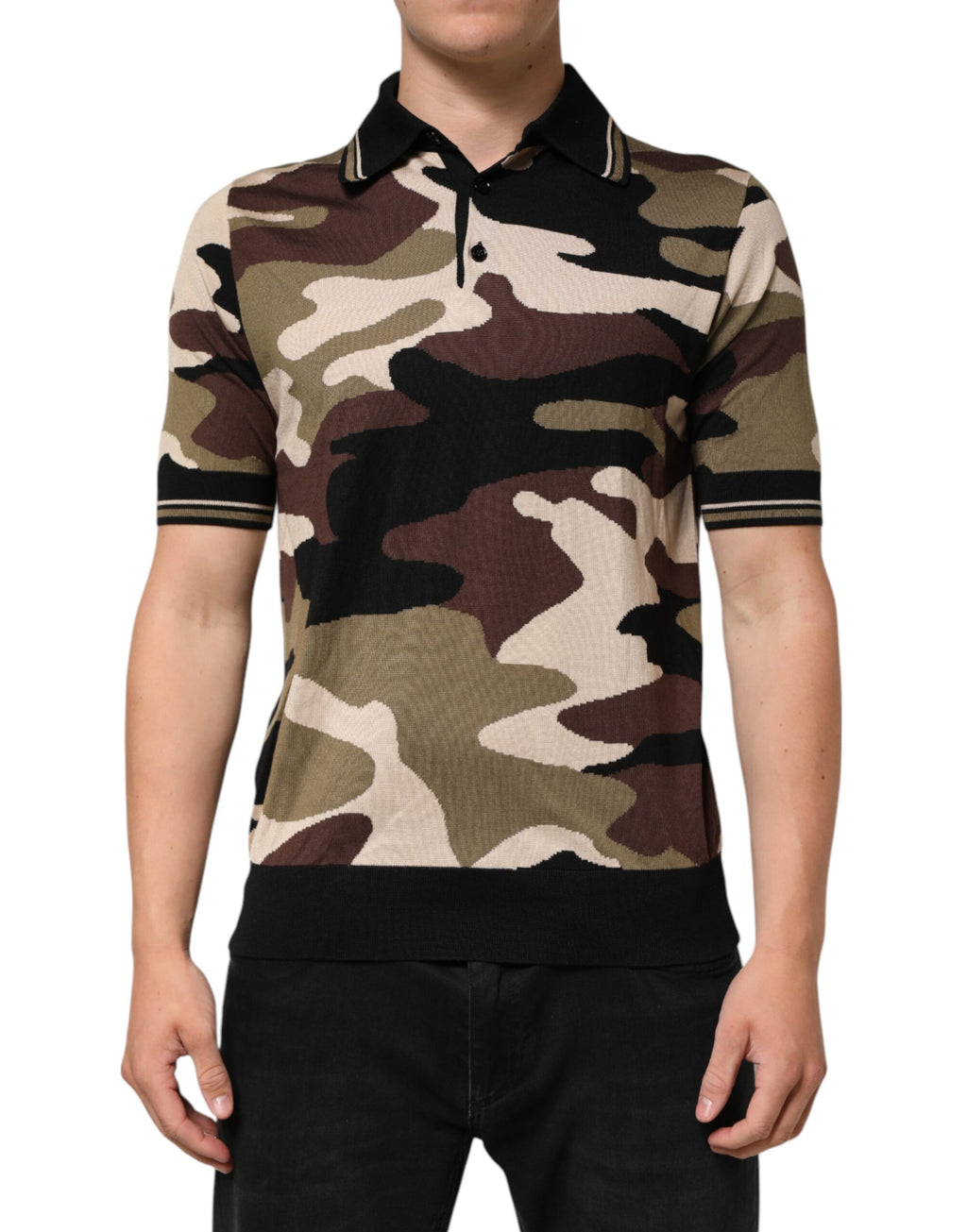 Camouflage Brown Silk Military Polo T-shirt