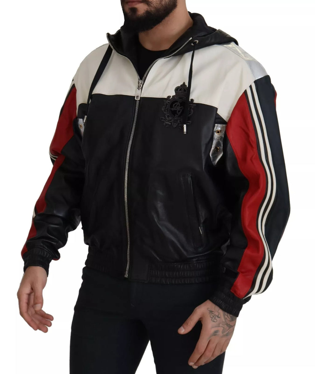 Black Leather Hooded Blouson Jacket
