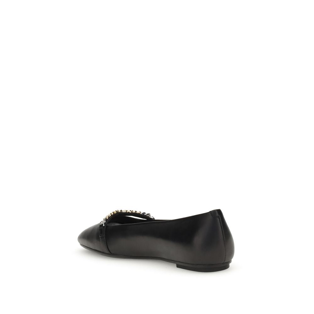 PINKO Black Calf Leather Bos Taurus Ballet Flats