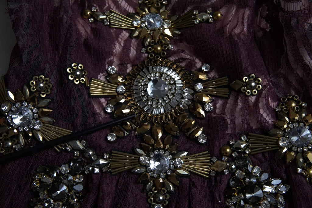 Purple Viscose Crystal A-Line Gown Dress