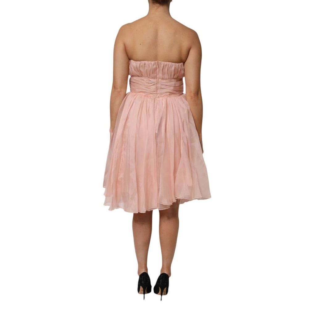 Pink Silk Chiffon A-line Pleated Midi Dress