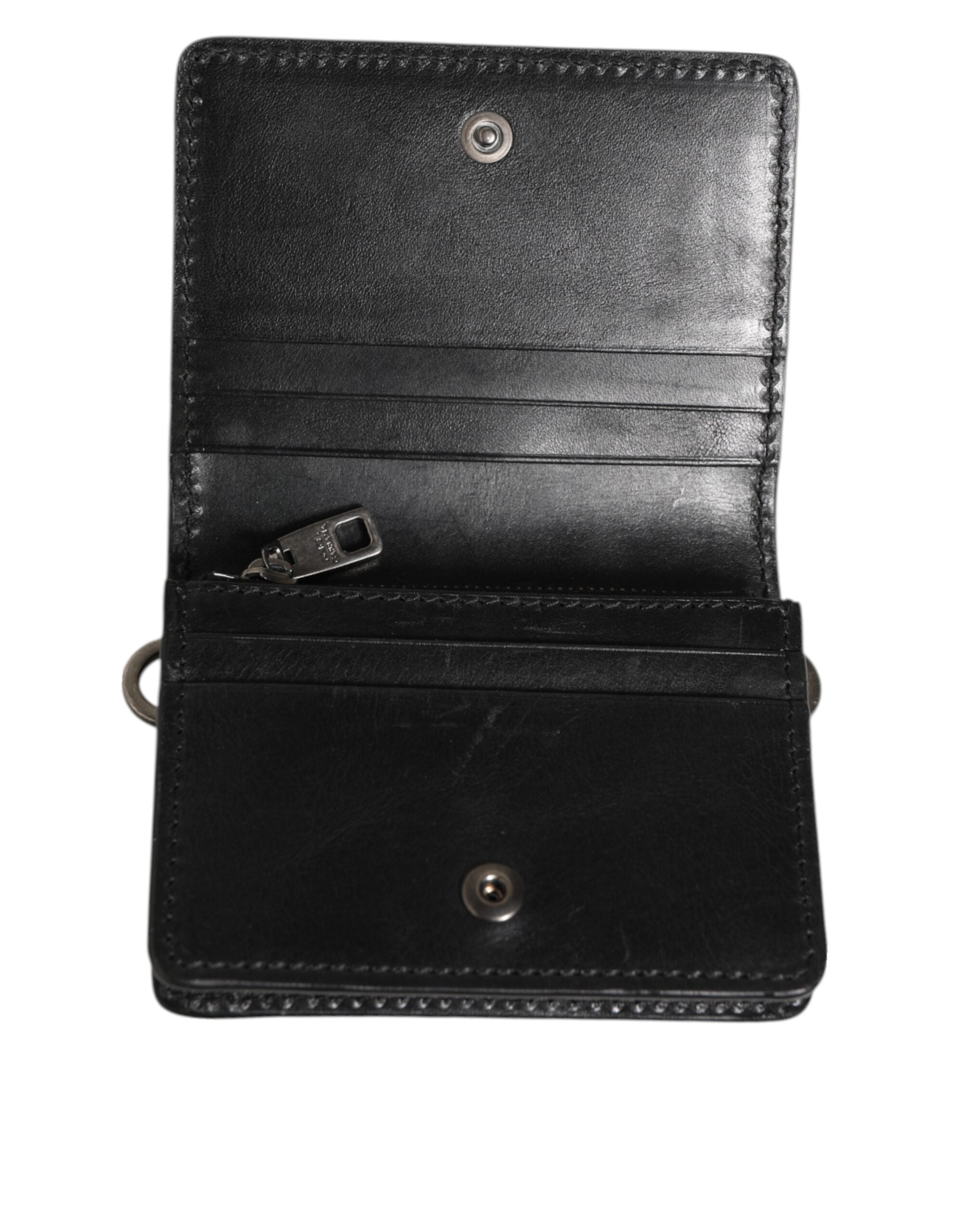 Black Leather Bifold Card Holder Mens Coin Purse Key Clip Wallet