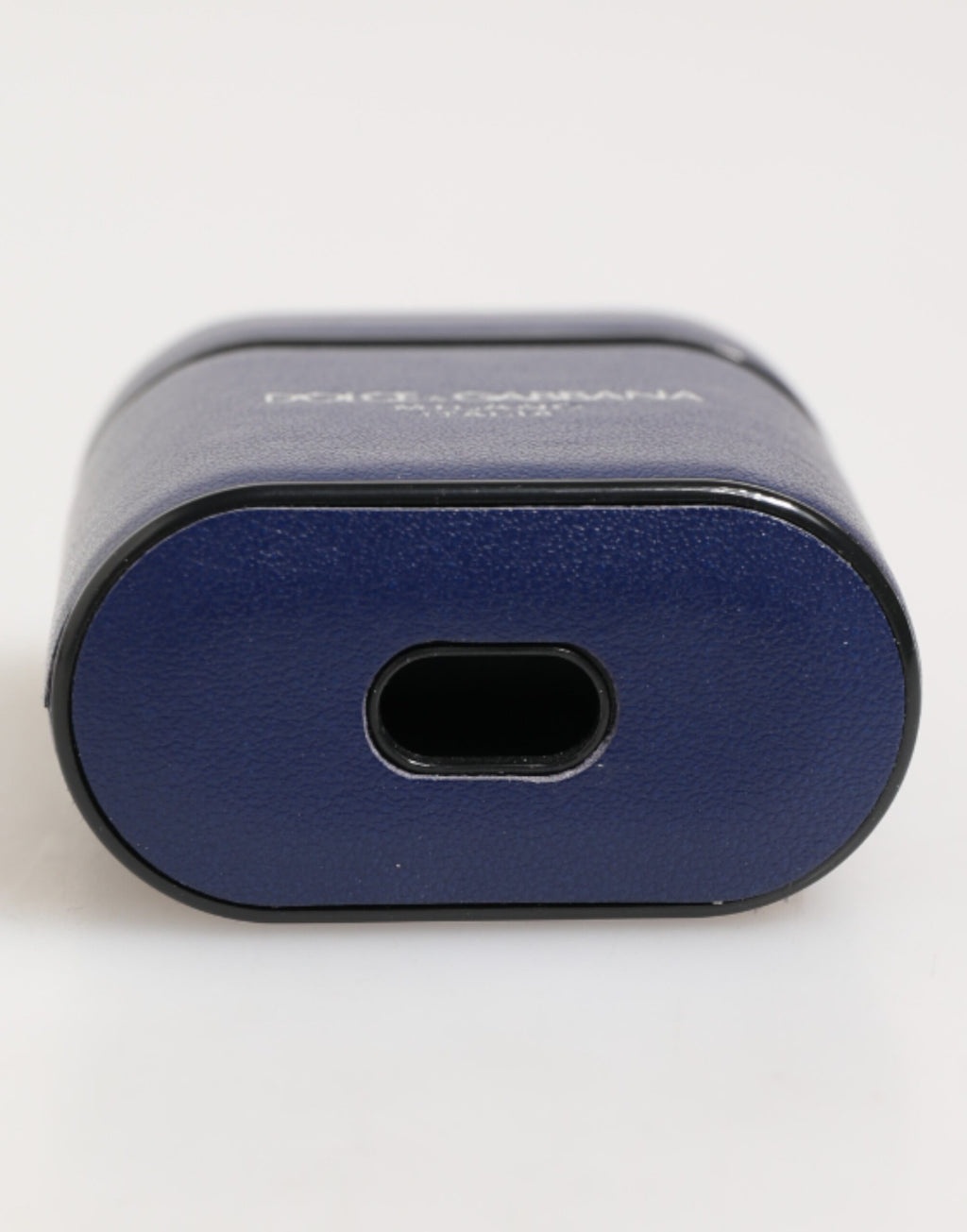 Blue Leather Logo Print Flip Holder Men Airpods Case