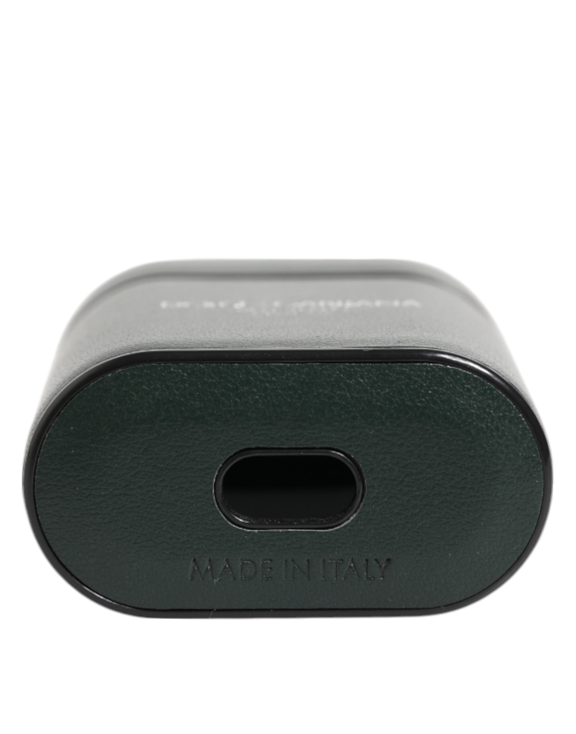 Army Green Calfskin Leather Logo Flip Holder Airpods Case
