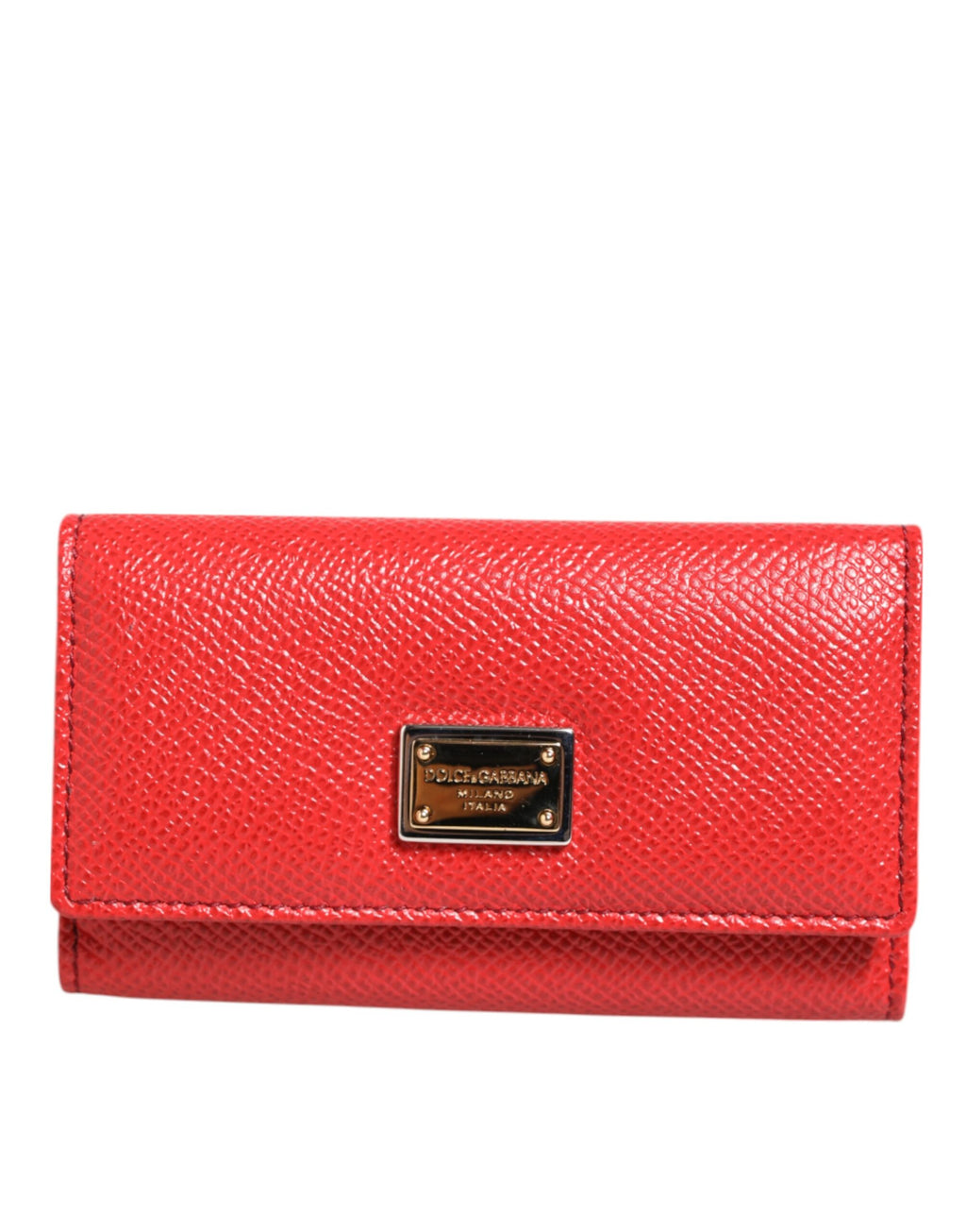 Red Leather Silver Metal Logo Plaque Trifold  Key Holder