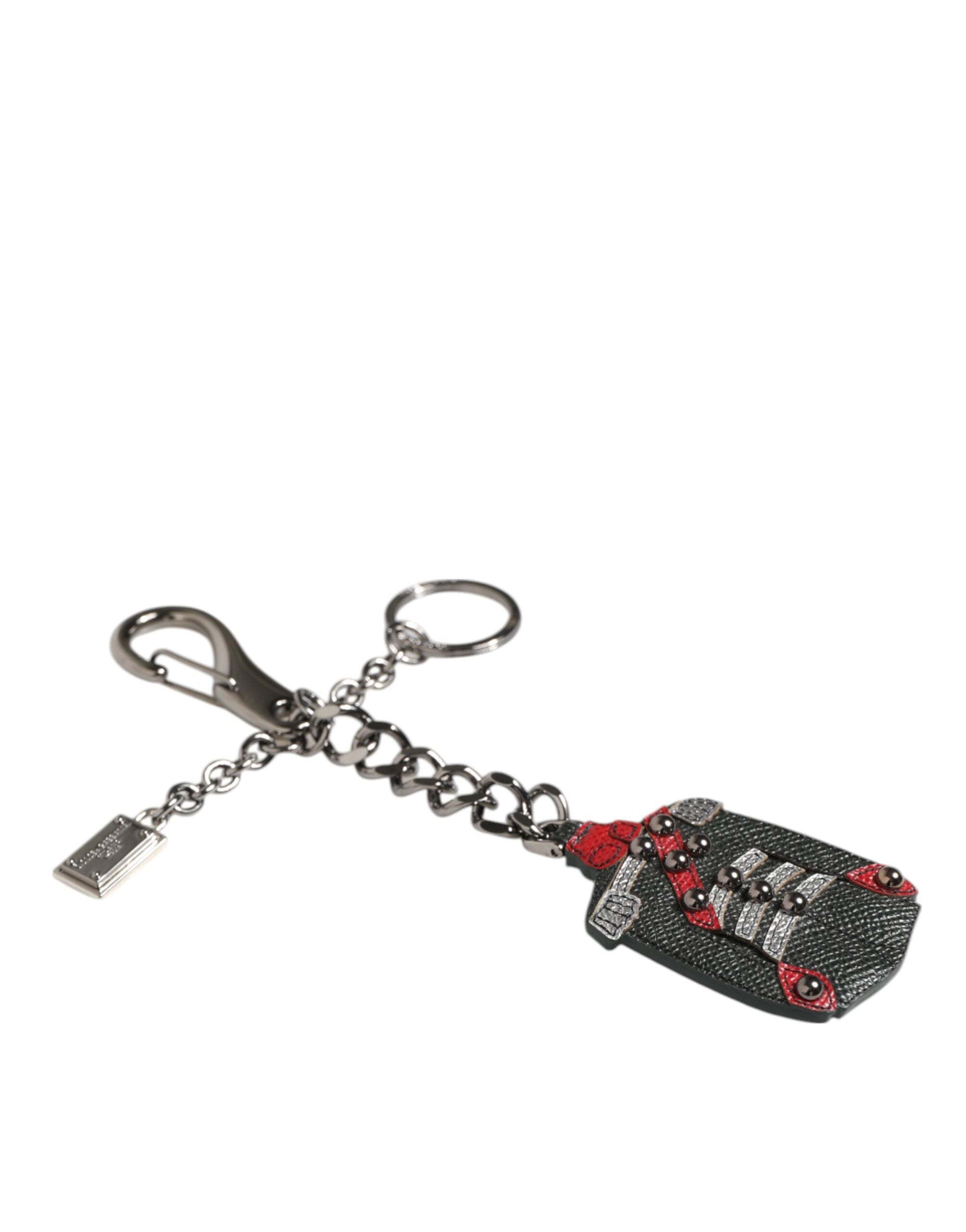 Black Red Military Leather Patch DG Logo Keychain Keyring