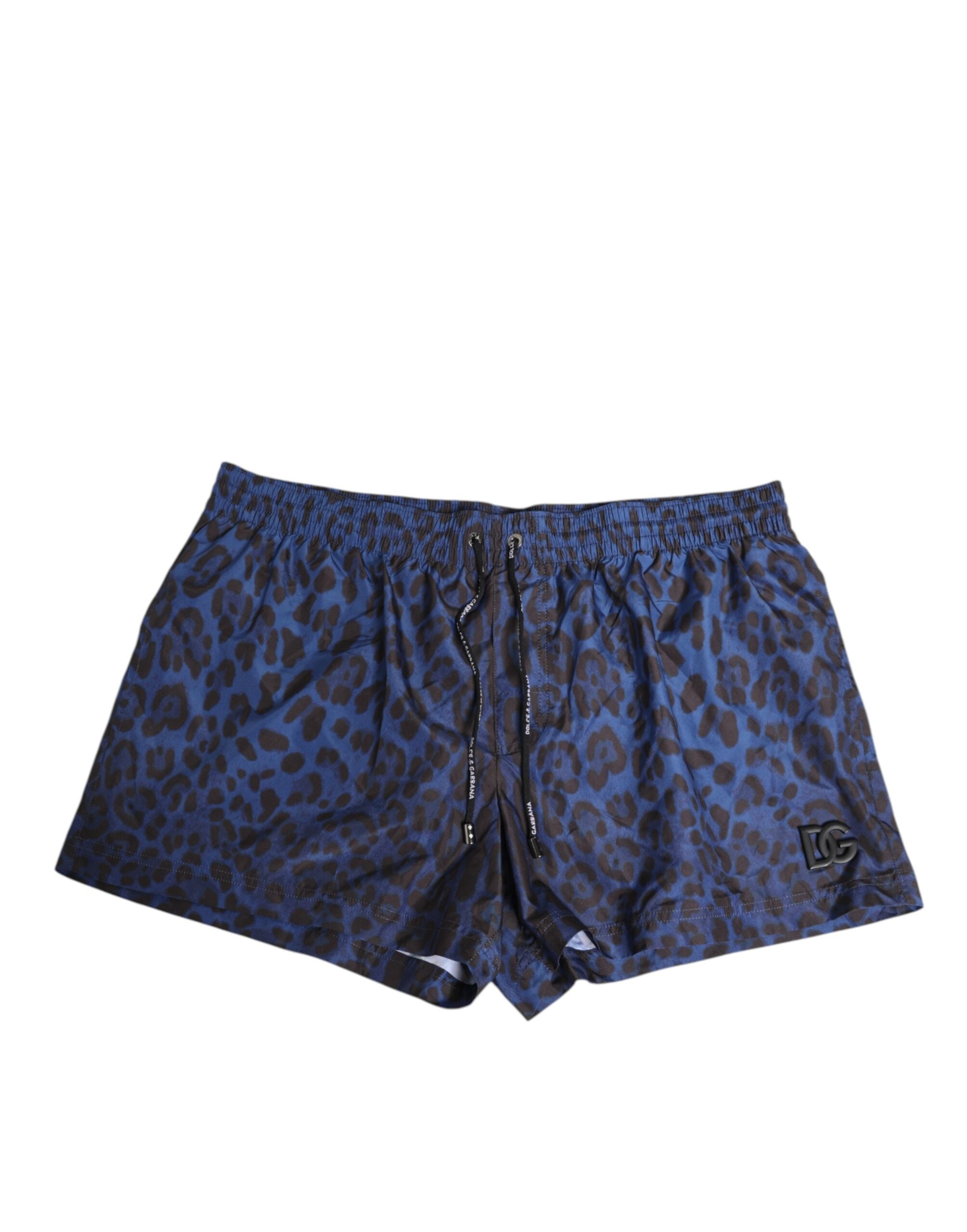 Blue Leopard Print Polyester Elastic Waistband Swimwear