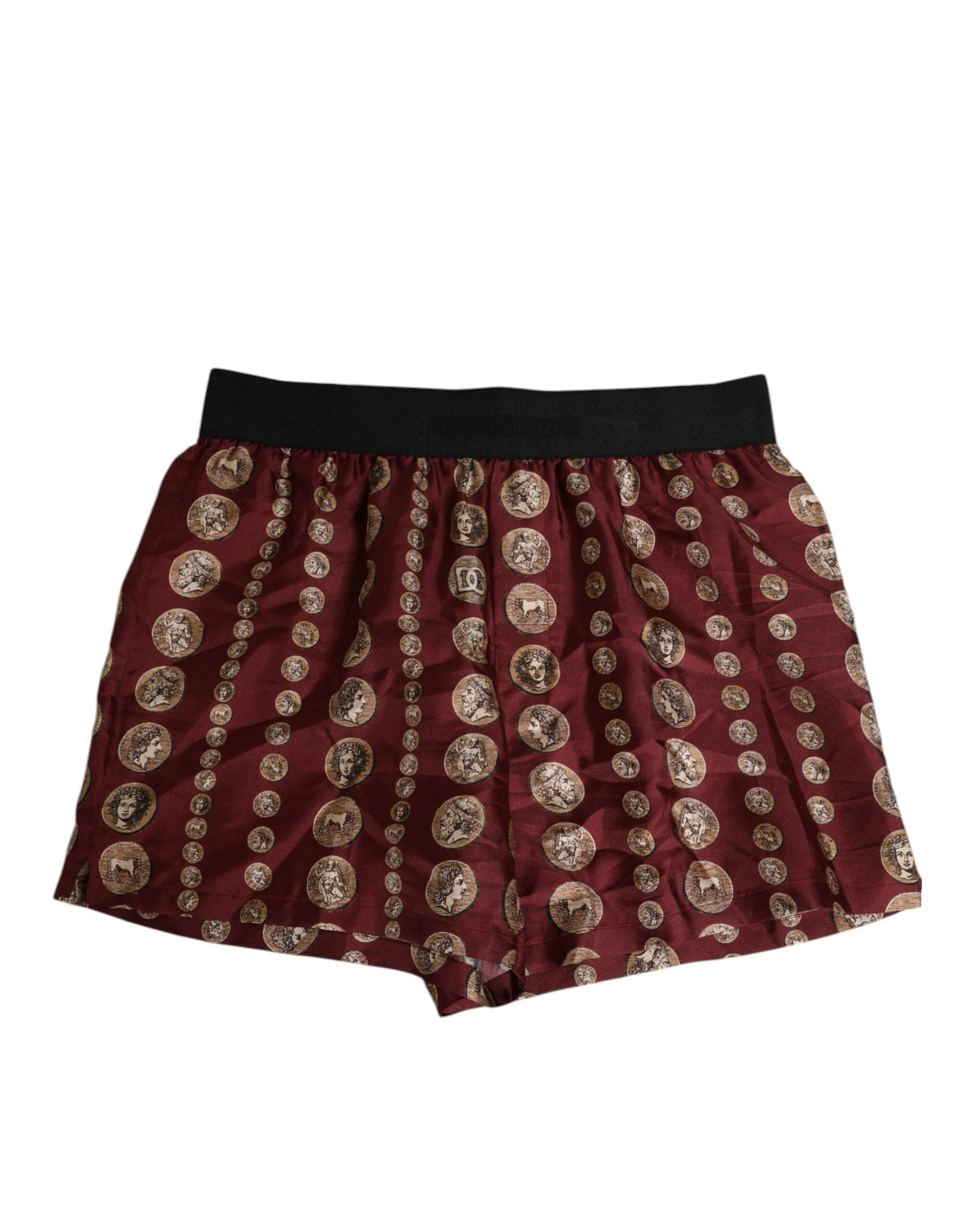 Burgundy Silk Coin Print Men Boxer Short Swimwear