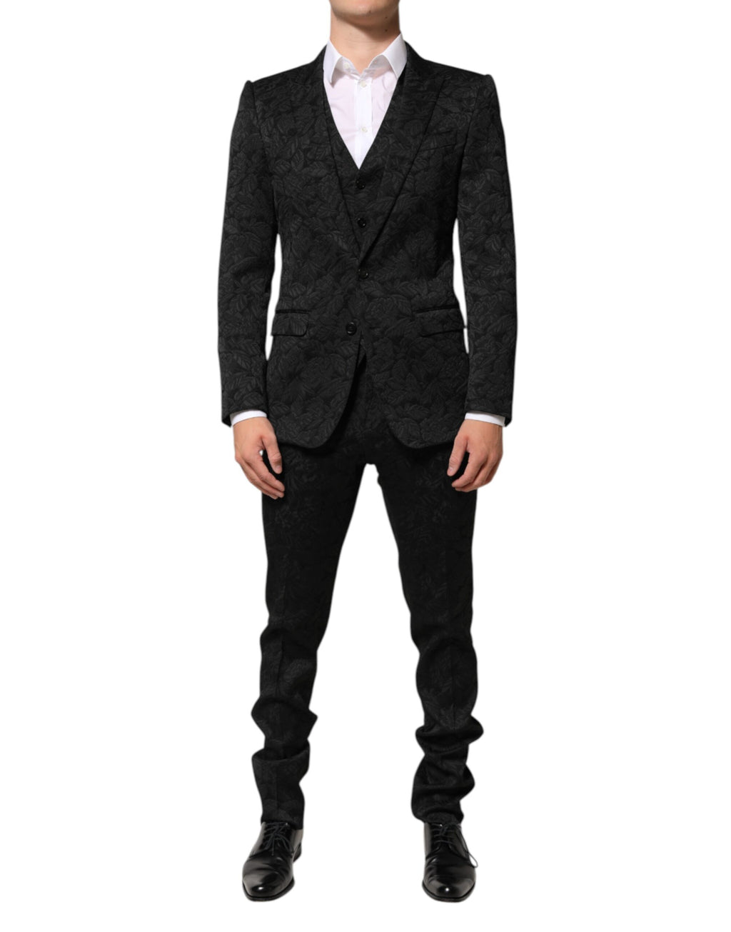 Black 3 Piece Brocade Jacquard Suit MARTINI