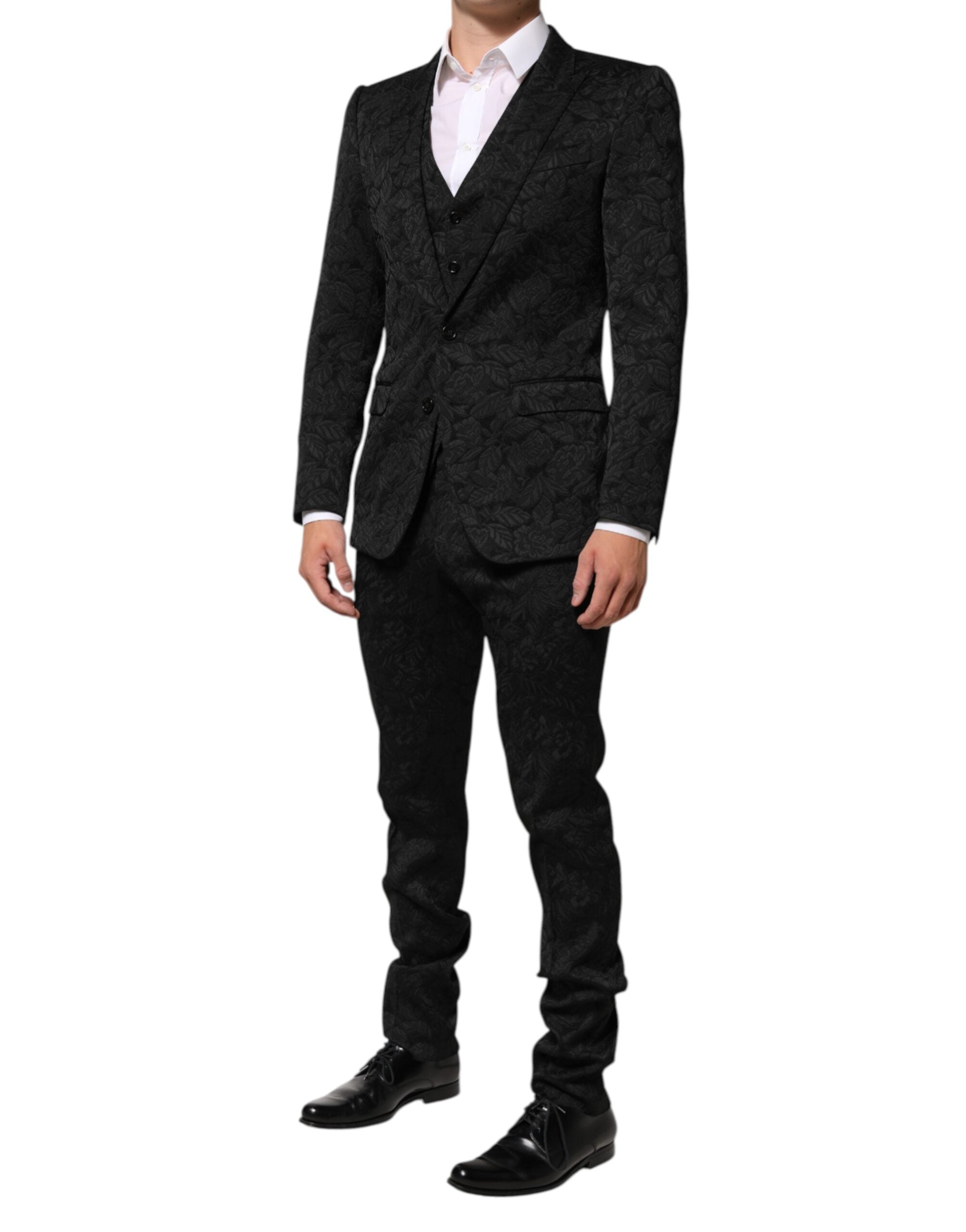 Black 3 Piece Brocade Jacquard Suit MARTINI