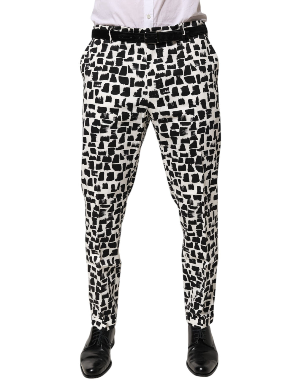 Black White Abstract Print Cotton Blend Pants