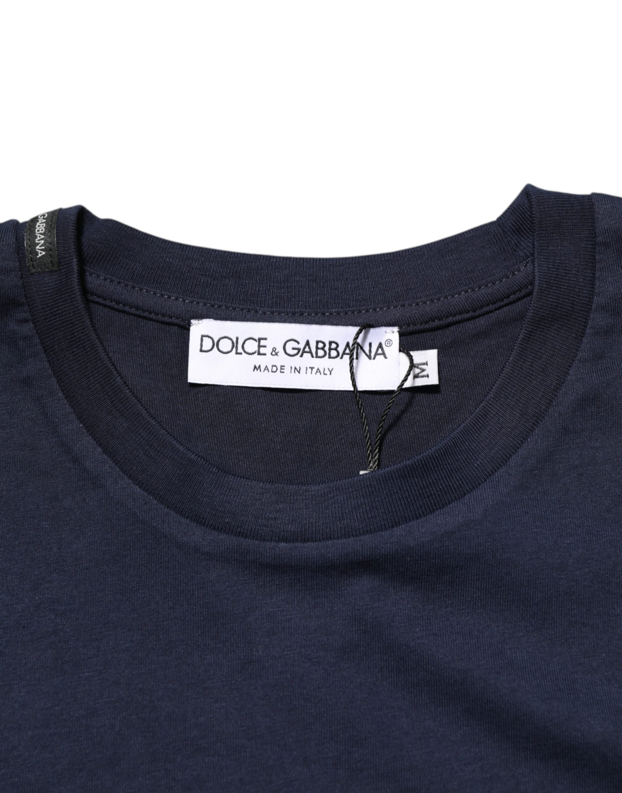 Dark Blue Cotton DG Logo Print Men’s Top T-shirt