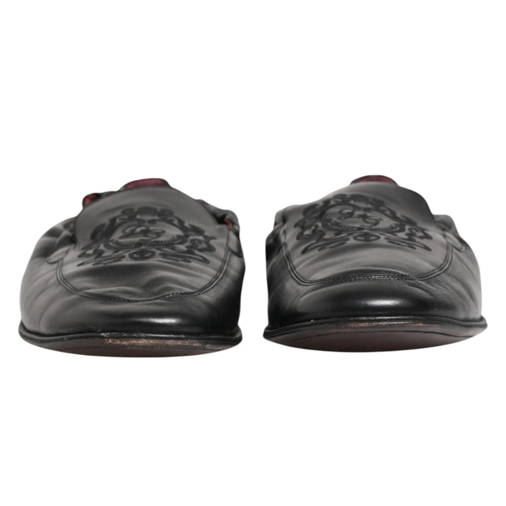 Black Leather Slip On Men Flat Loafers Shoes