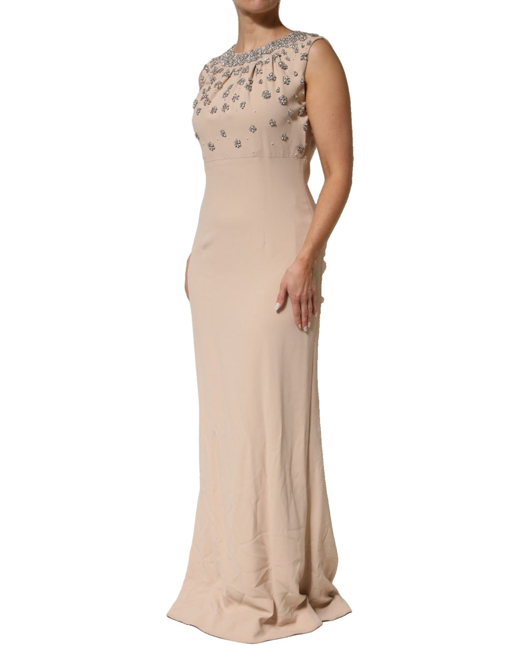 Nude Ecru Beaded Crystal Embellished Dress