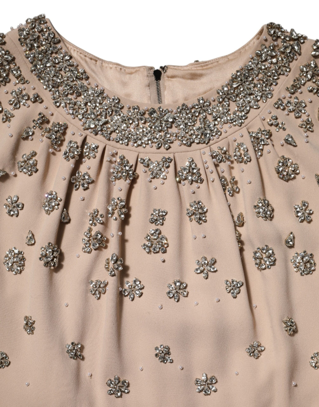 Nude Ecru Beaded Crystal Embellished Dress