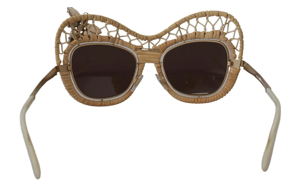DG2159B Beige Gold Straw Butterfly Crystals Sunglasses