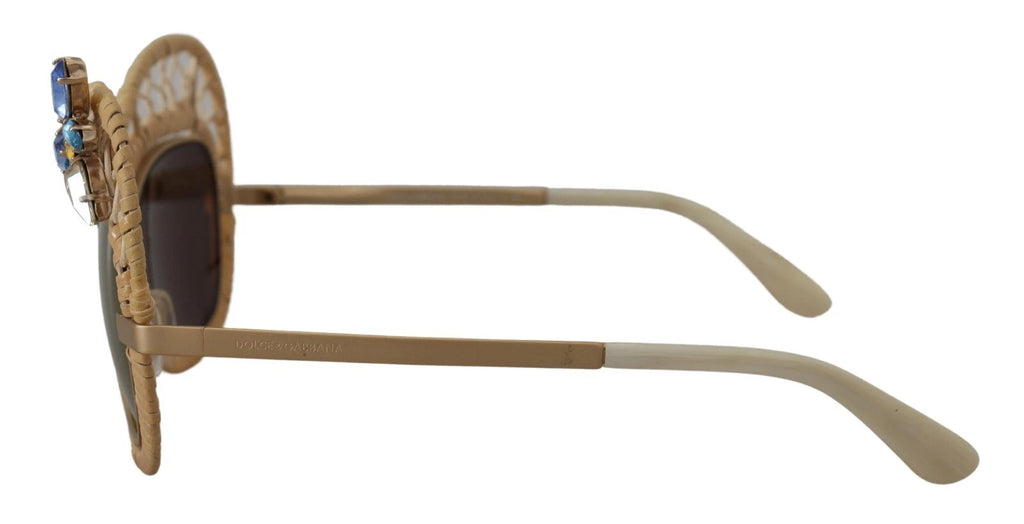 DG2159B Beige Gold Straw Butterfly Crystals Sunglasses