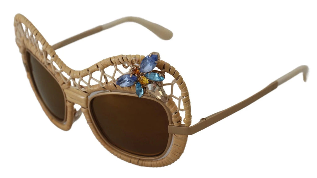 DG2159B Beige Gold Straw Butterfly Crystals Sunglasses