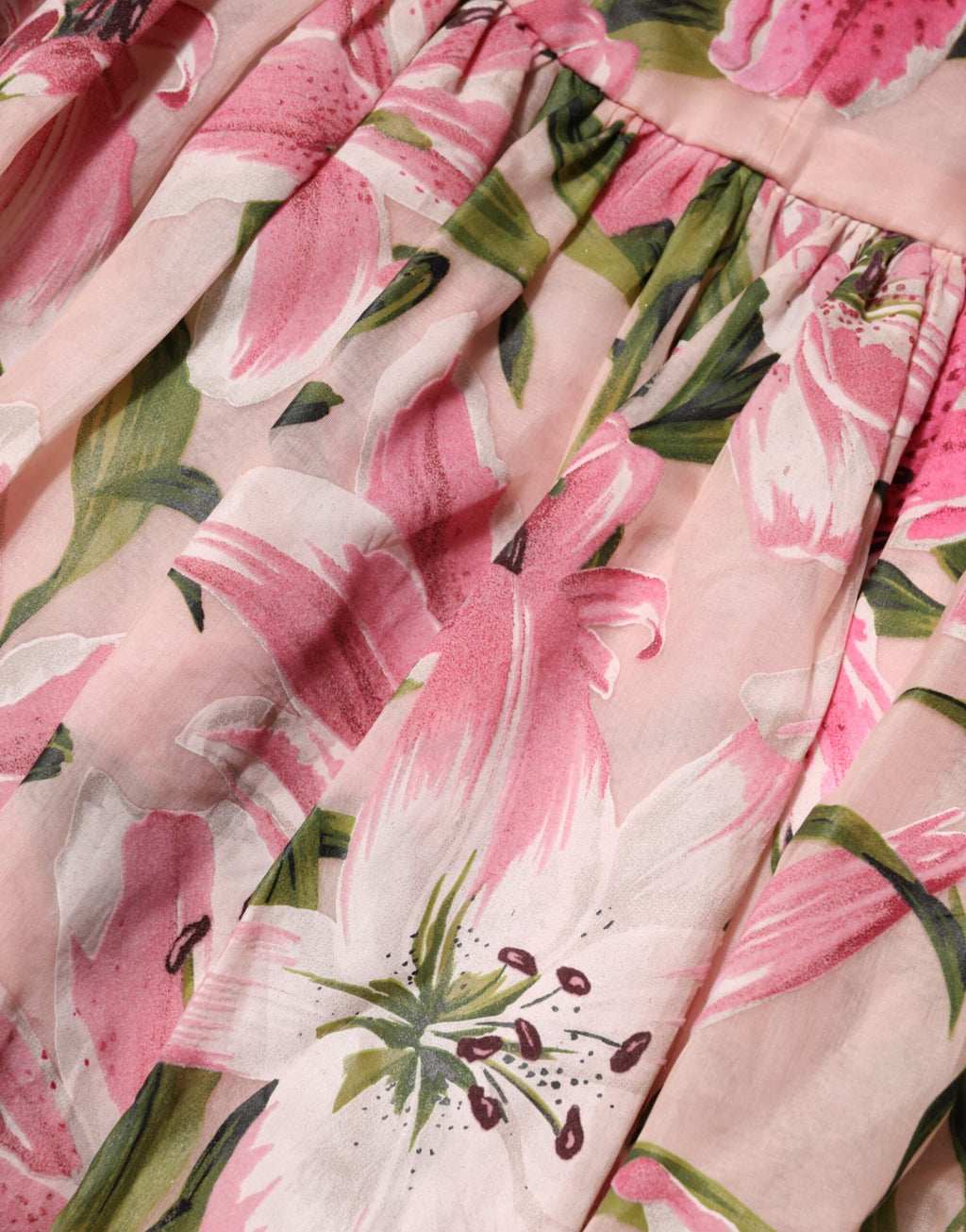 Pink Floral Lily Print Midi Sleeveless Dress