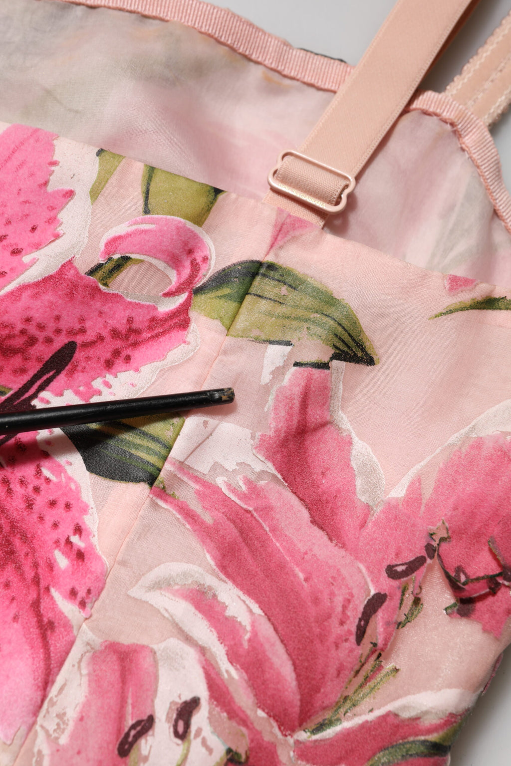 Pink Floral Lily Print Midi Sleeveless Dress