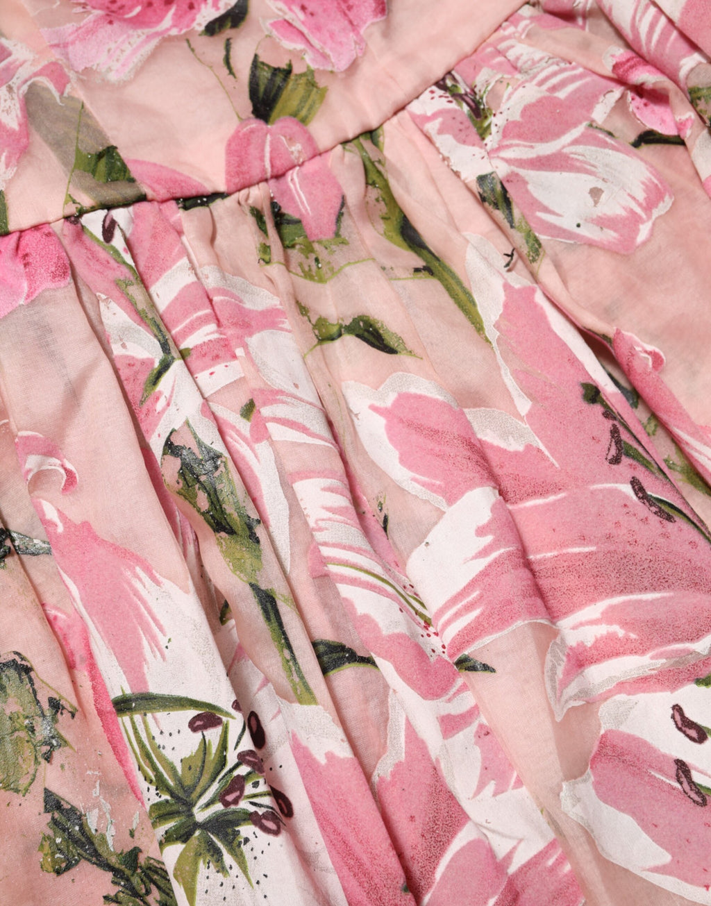 Pink Cotton Floral Pleated Sleeveless Dress