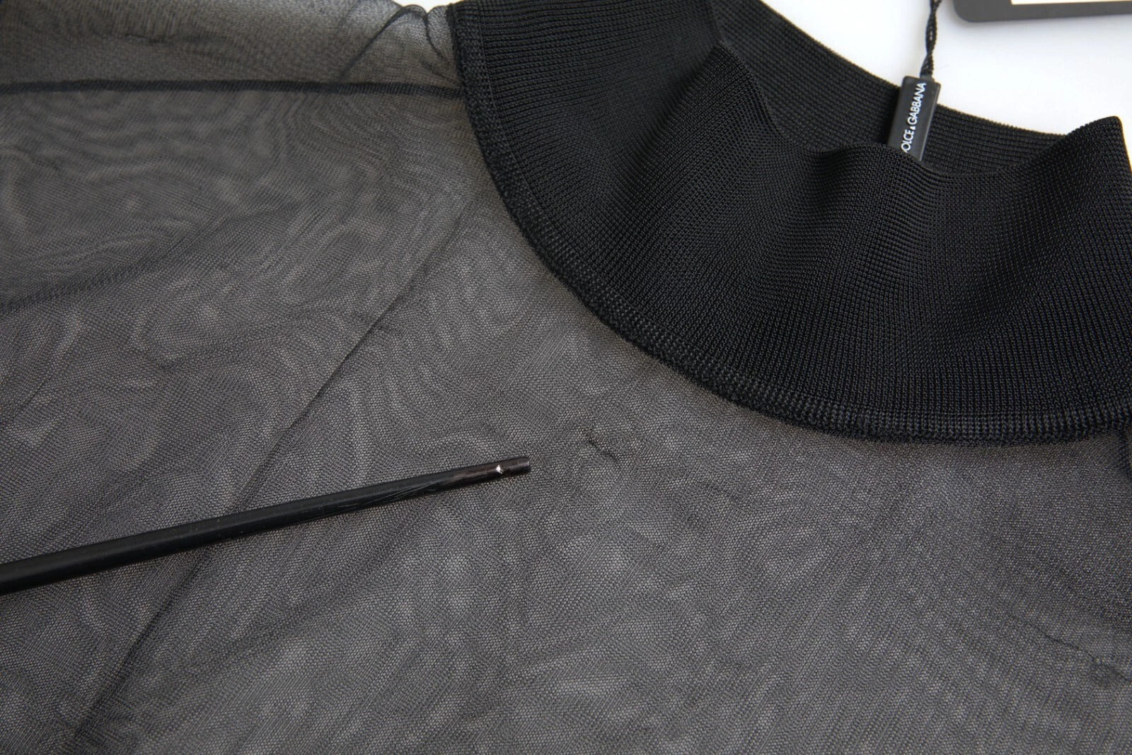 Black Mesh Turtleneck Sheer Blouse Top