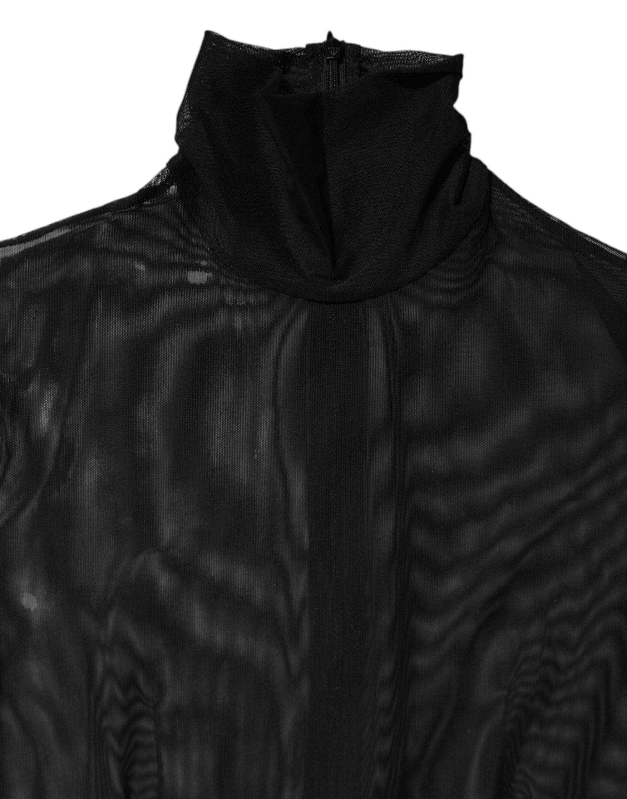 Black Sheer Mesh Long Sleeve Jumpsuit Bodysuit Dress