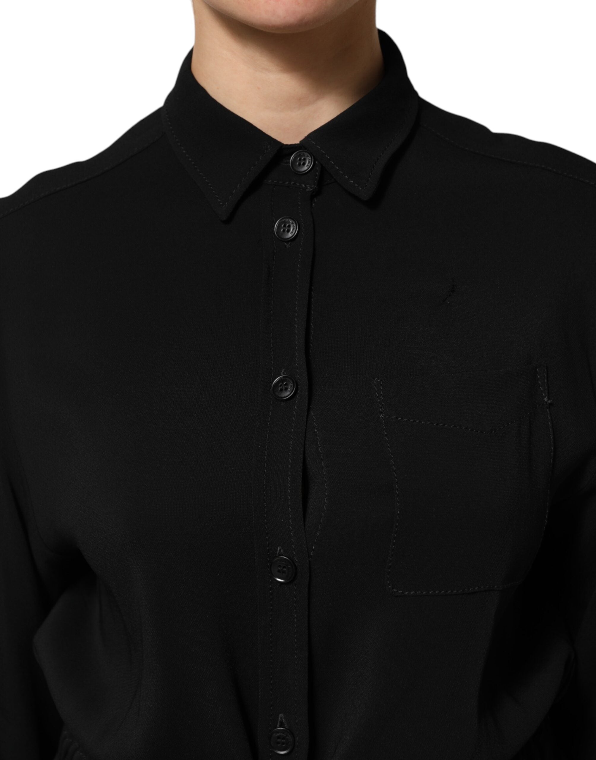 Black Viscose Blend Shirt Style Belted  Dress