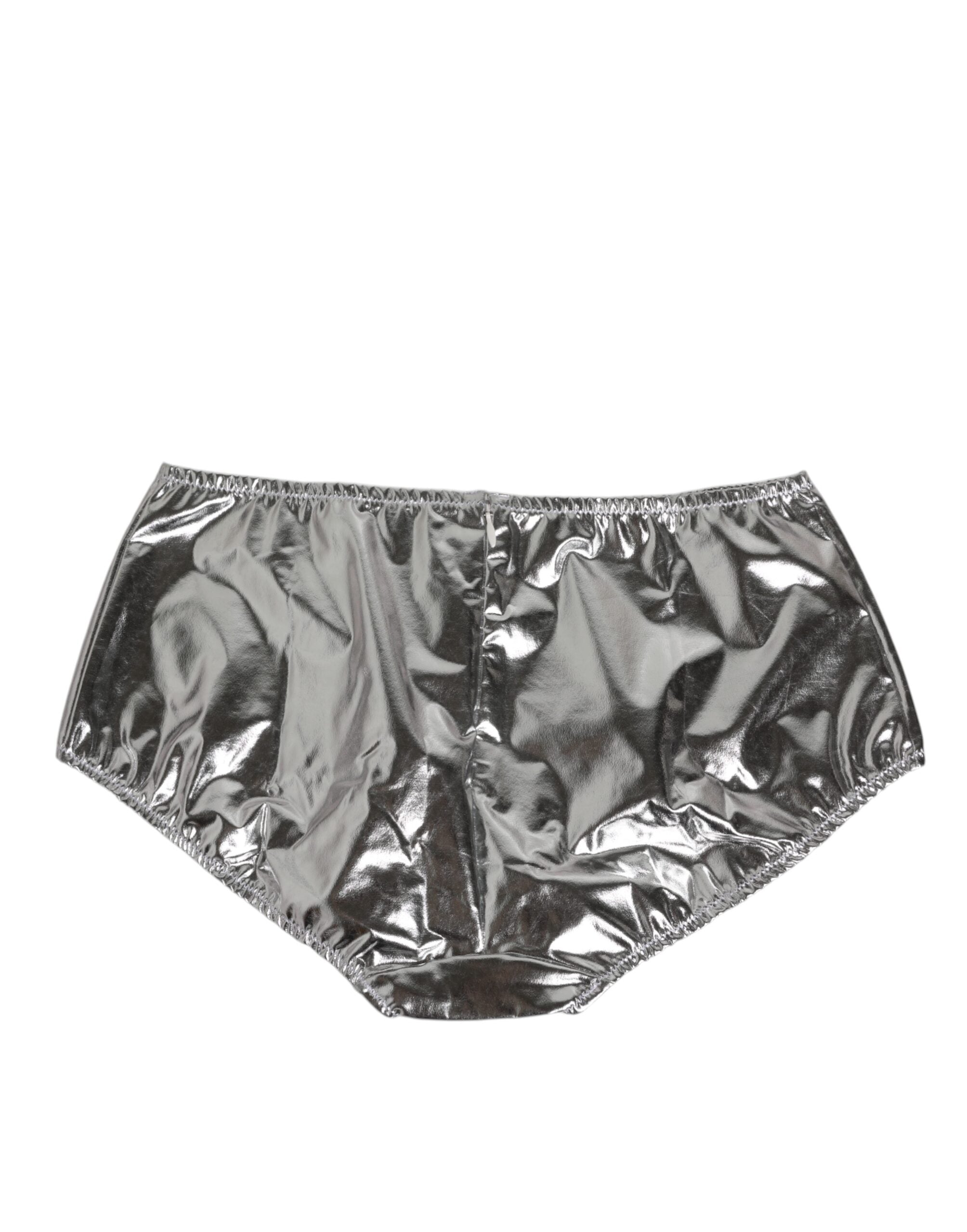 Silver Metallic High Waist Bikini Bottom Women  Underwear