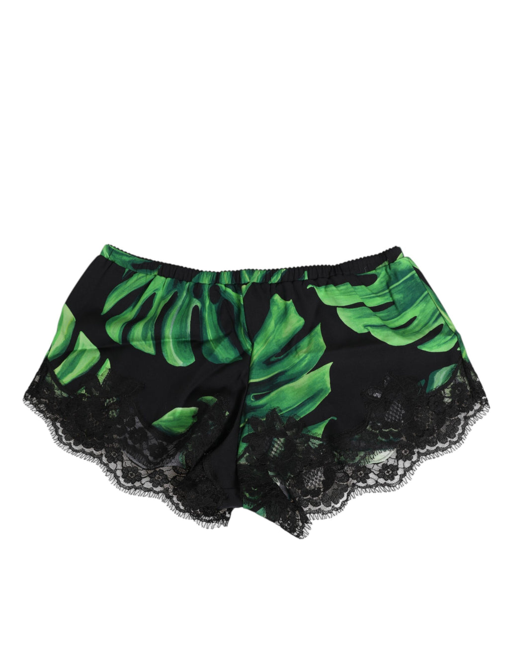 Black Green Tropical Print Lace Underwear