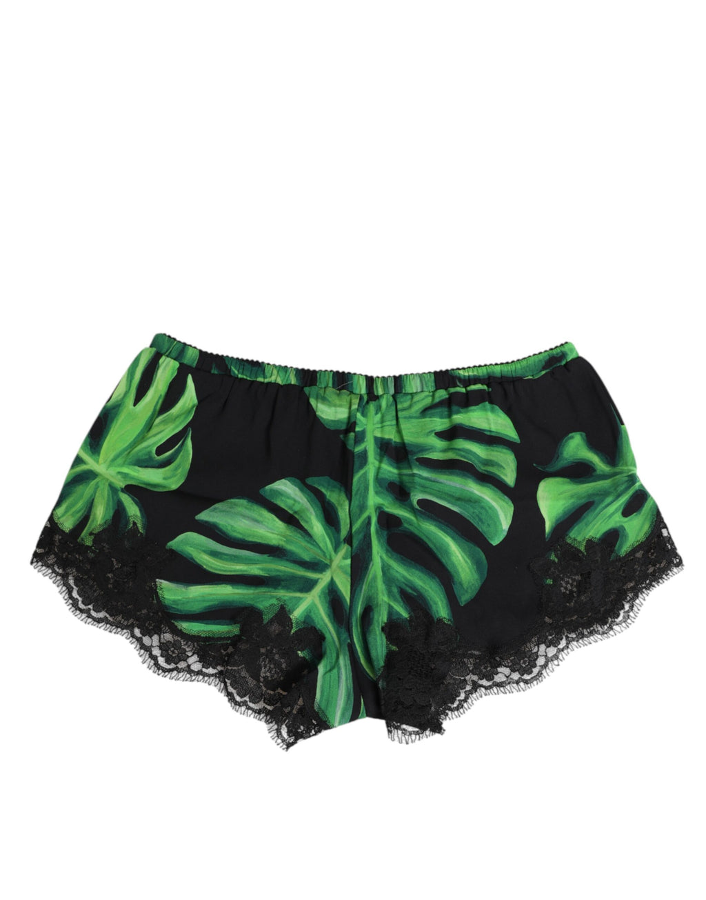 Black Green Tropical Print Lace Underwear