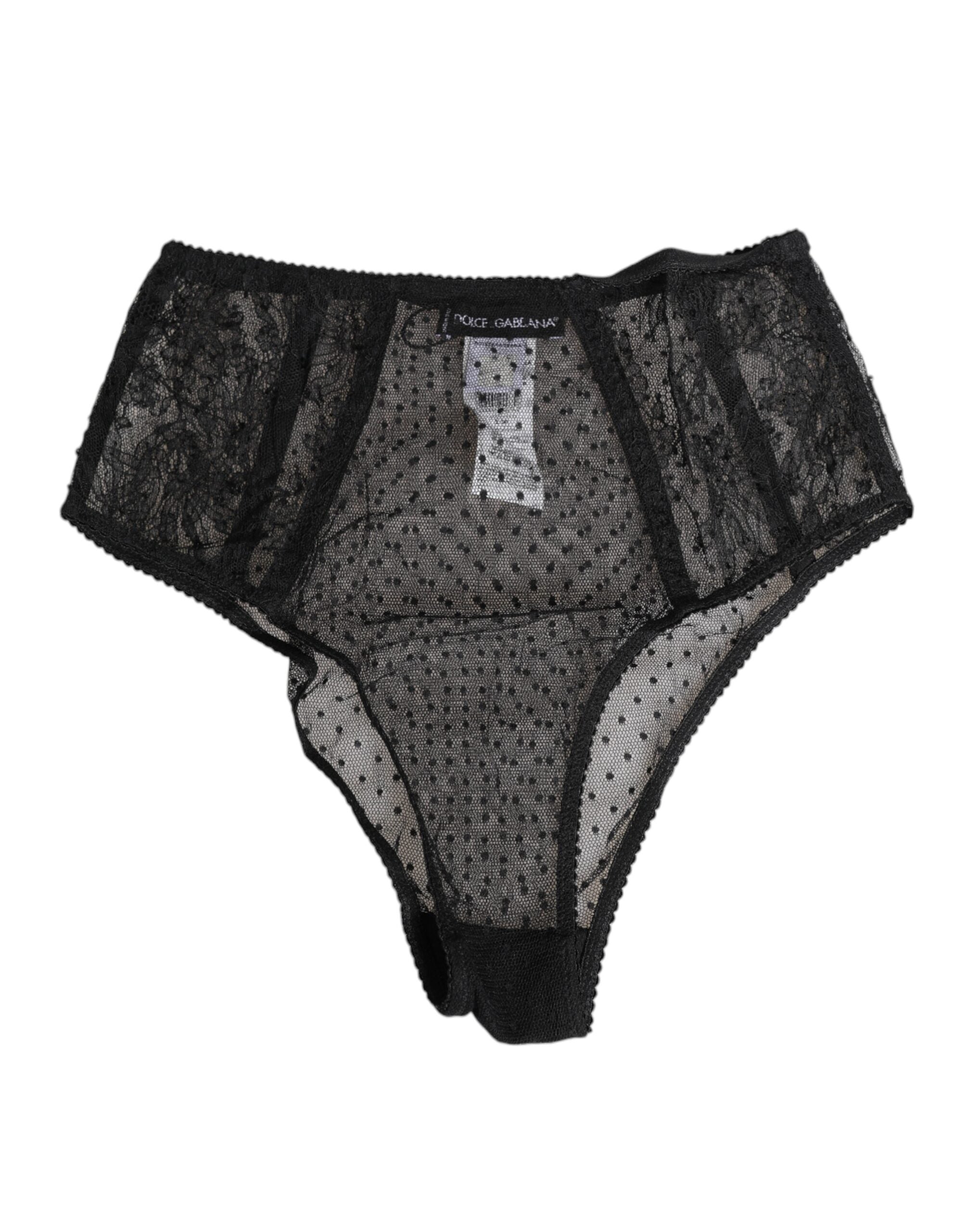 Black Lace Polka Dot Mesh High Waist Underwear