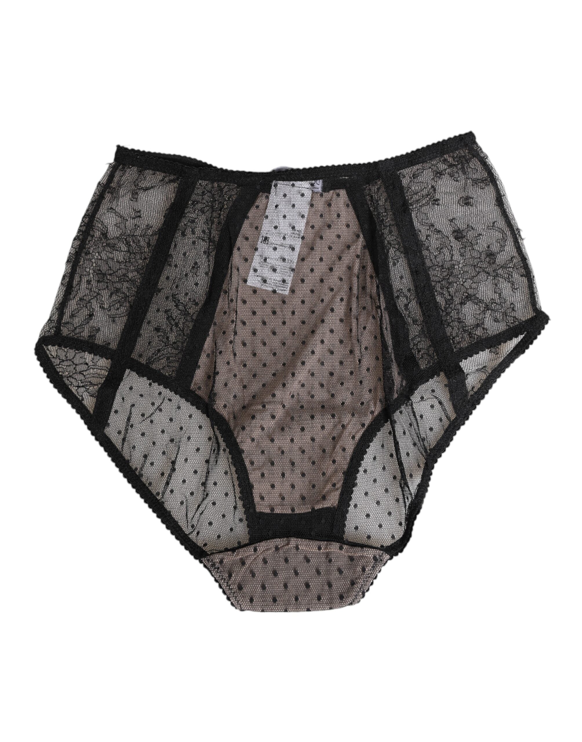 Black Sheer Polka Dot Lace High Waist Underwear