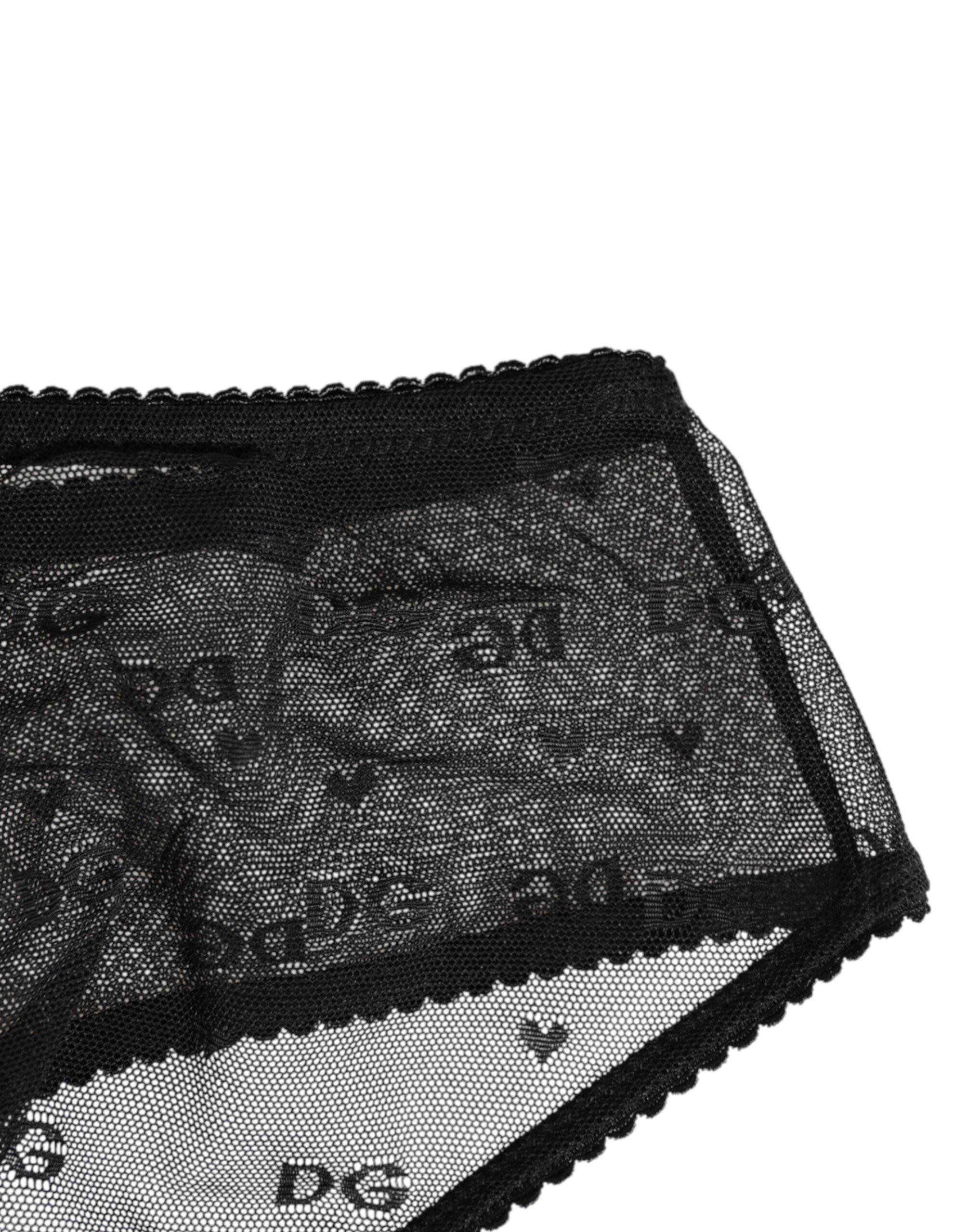 Black Sheer Mesh Lace Polka Dot Logo Underwear