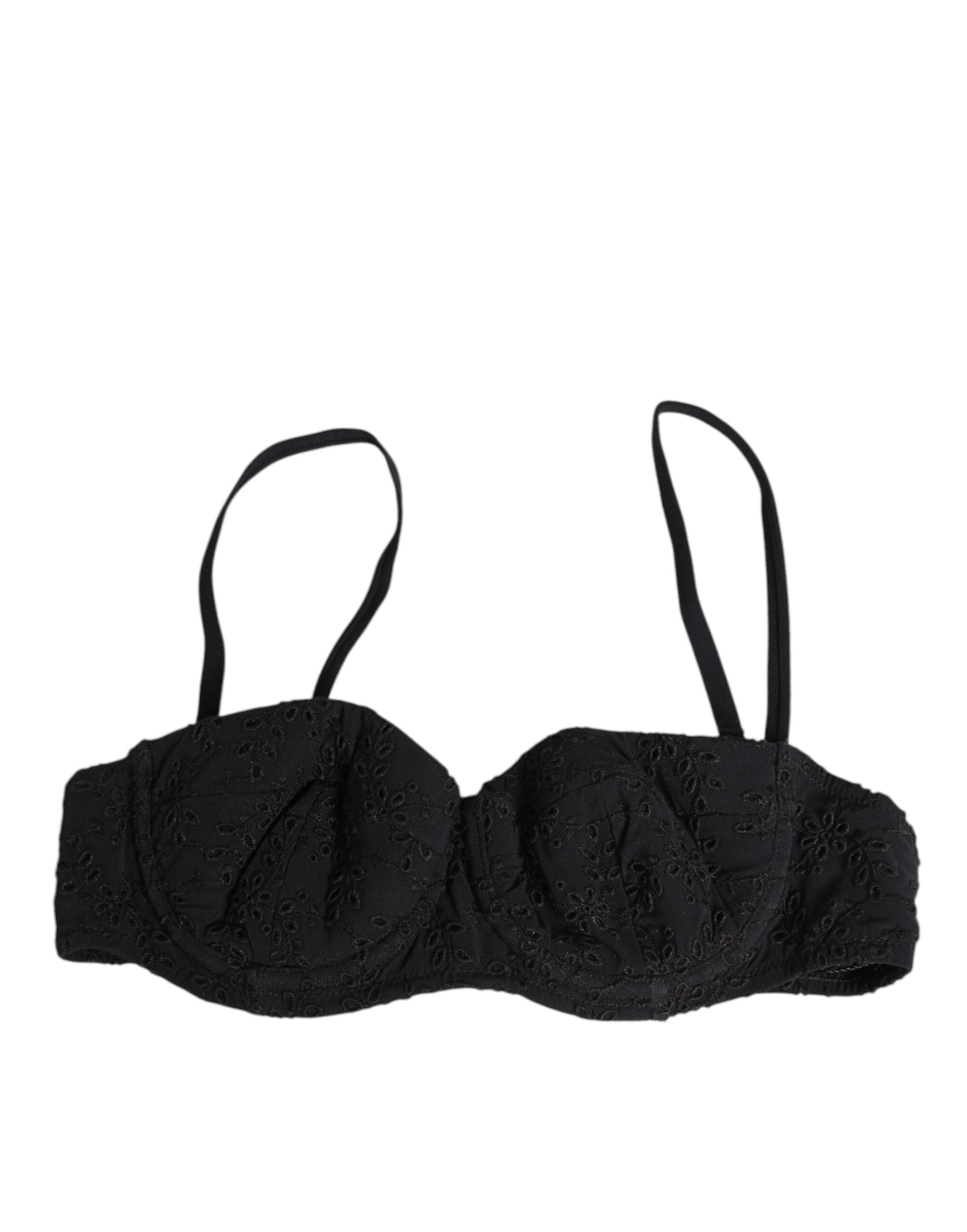 Black Polyester Embroidered Underwire Bra Underwear
